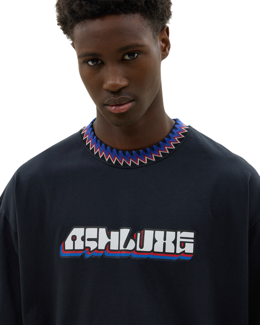 Knitted Neck Rib Logo T-shirt Black