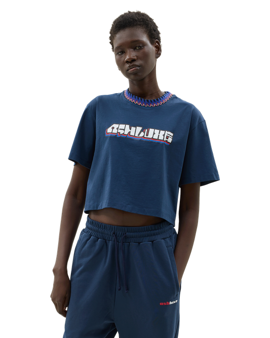 Knitted Neck Cropped T-Shirt Blue