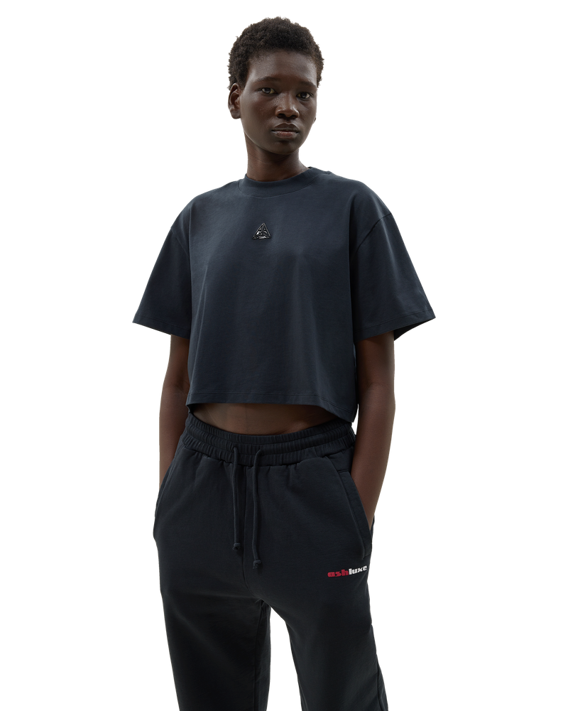 Metallic Logo Cropped T-shirt Black
