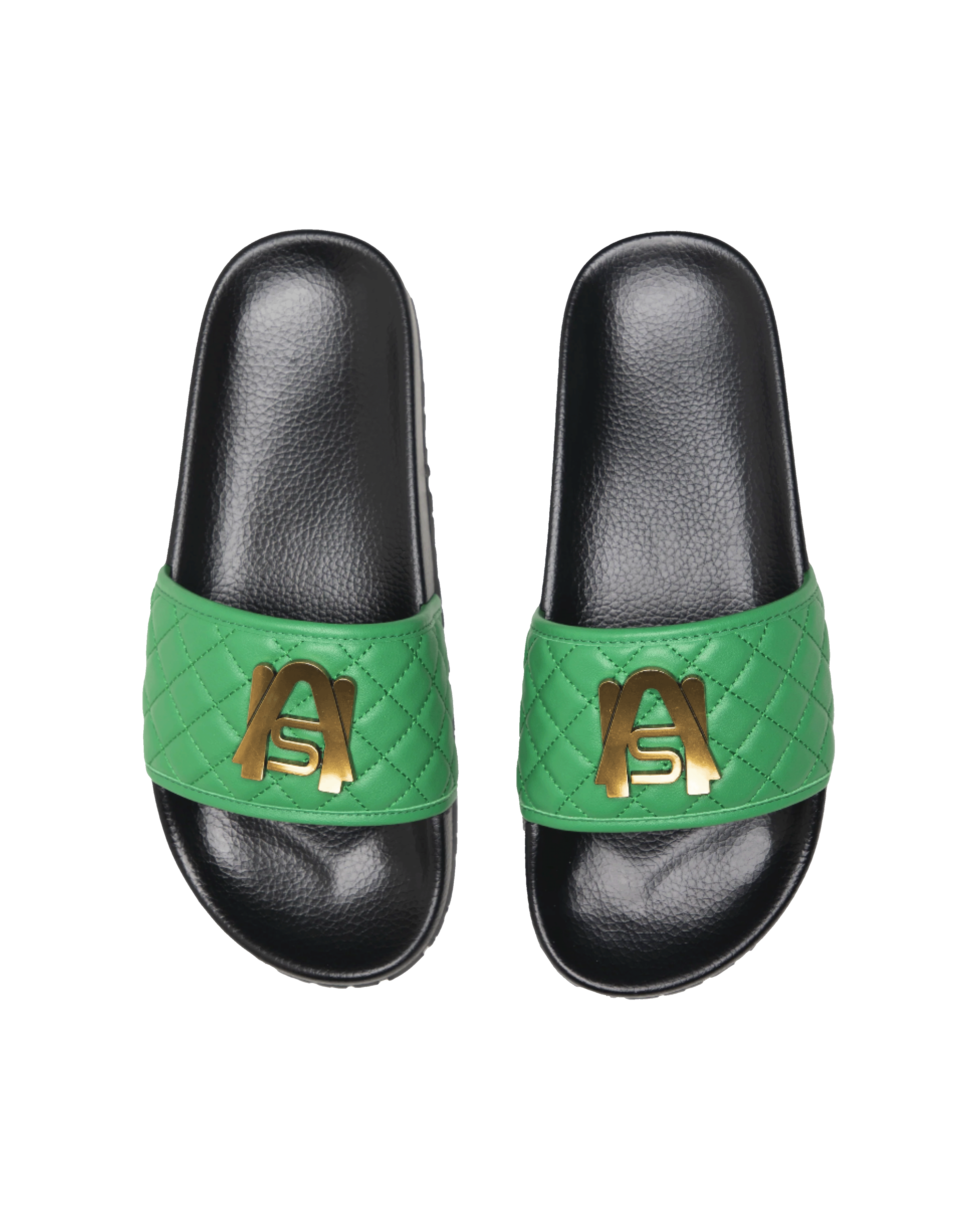 Ashluxe Paradise Quilted Leather Slides - Green
