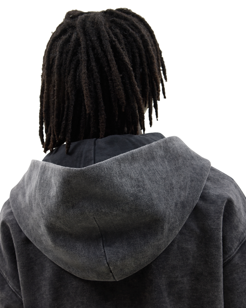 Ashluxe Vintage Acid Wash Zip Hoodie Black