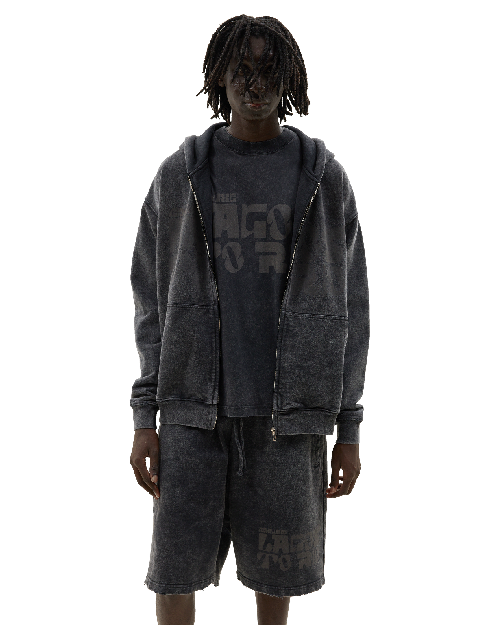Ashluxe Vintage Acid Wash Zip Hoodie Black