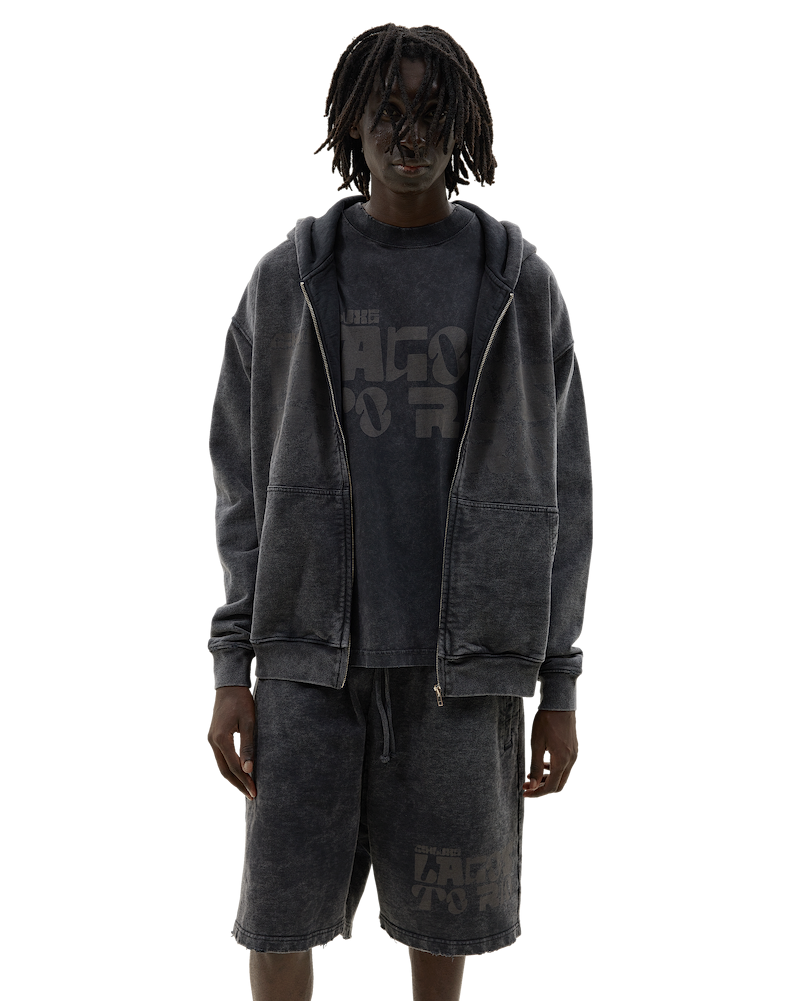 Ashluxe Vintage Acid Wash Zip Hoodie Black