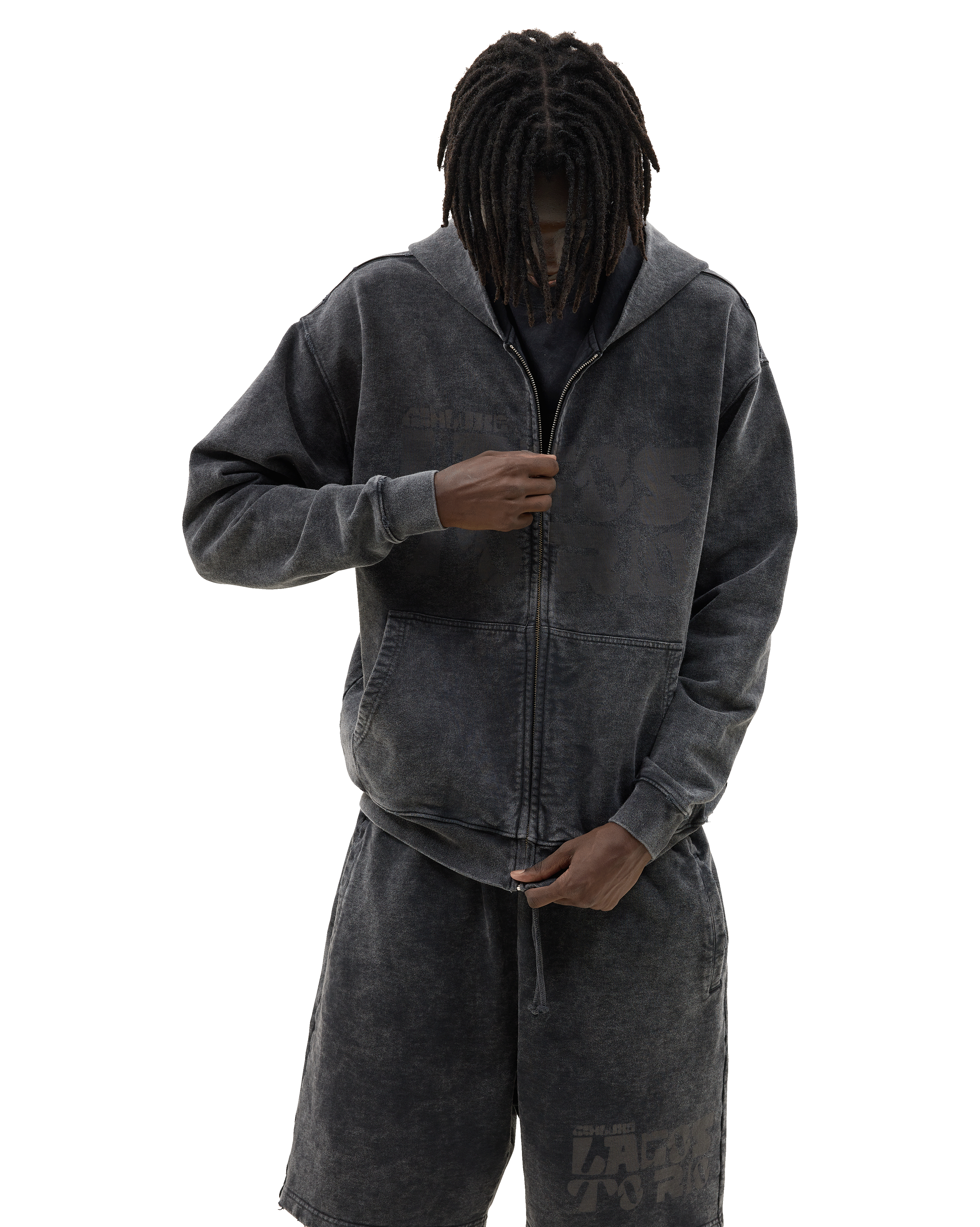 Ashluxe Vintage Acid Wash Zip Hoodie Black