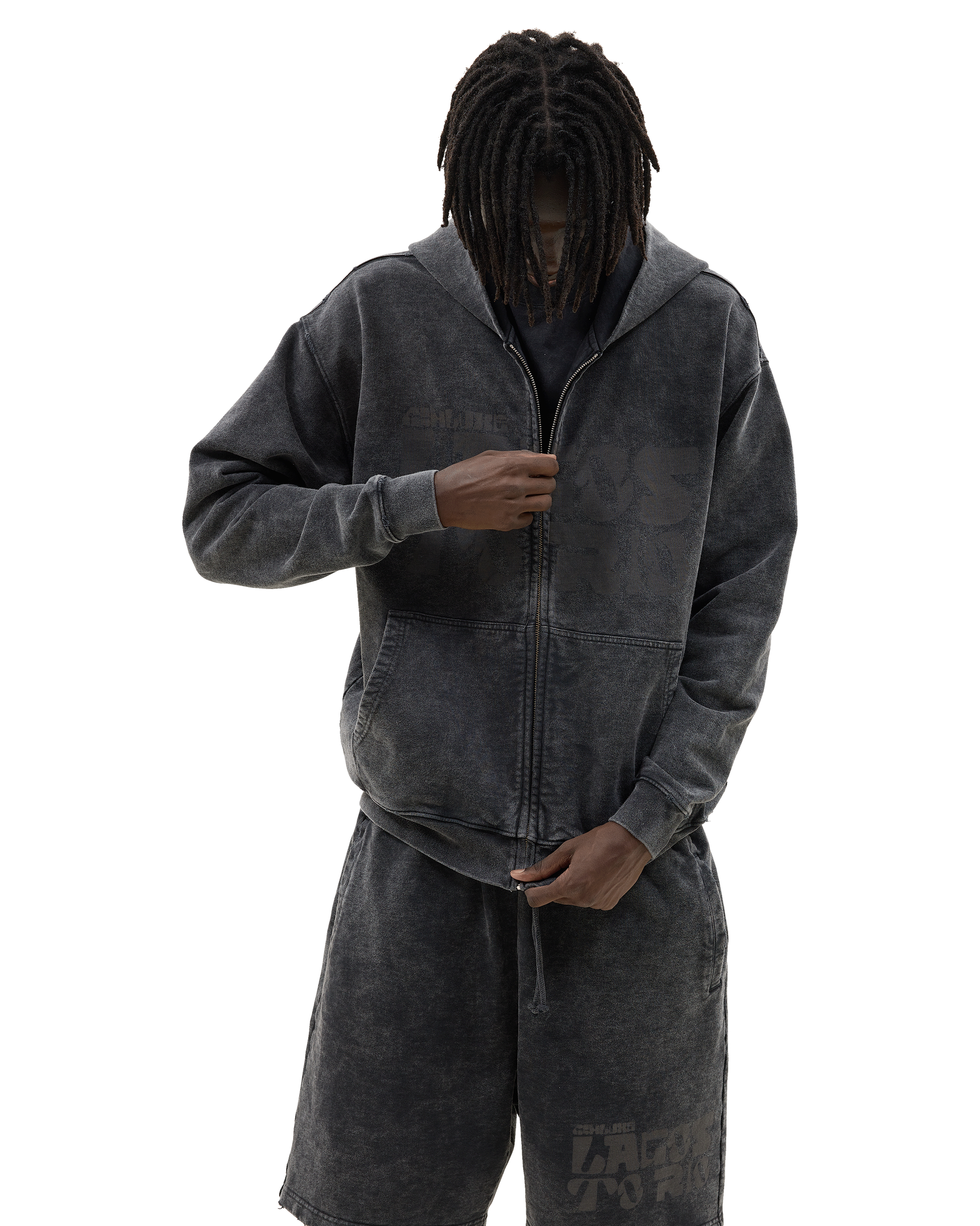 Ashluxe Vintage Acid Wash Zip Hoodie Black