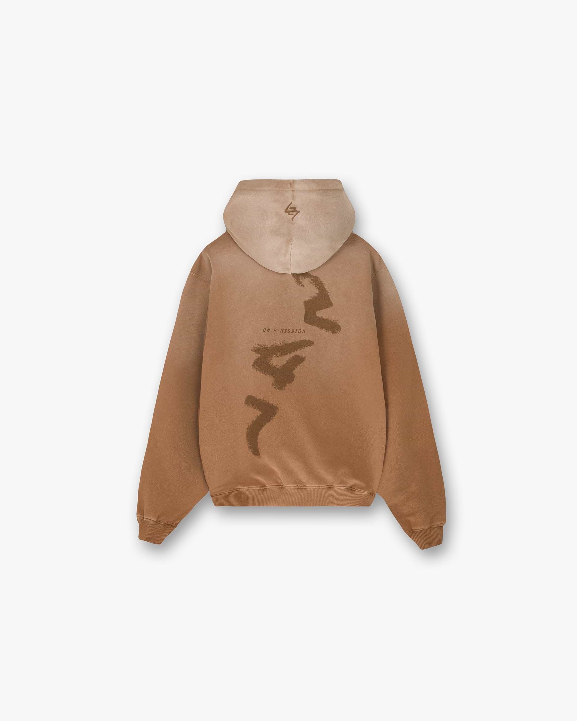 Back product image of a mens rust oversized hoodie on a plain white background | 247 Motion Oversized Hoodie in Rust | Oversized hoodie with ribbed hem and cuffs | 247 Hoodies | Represent Clo