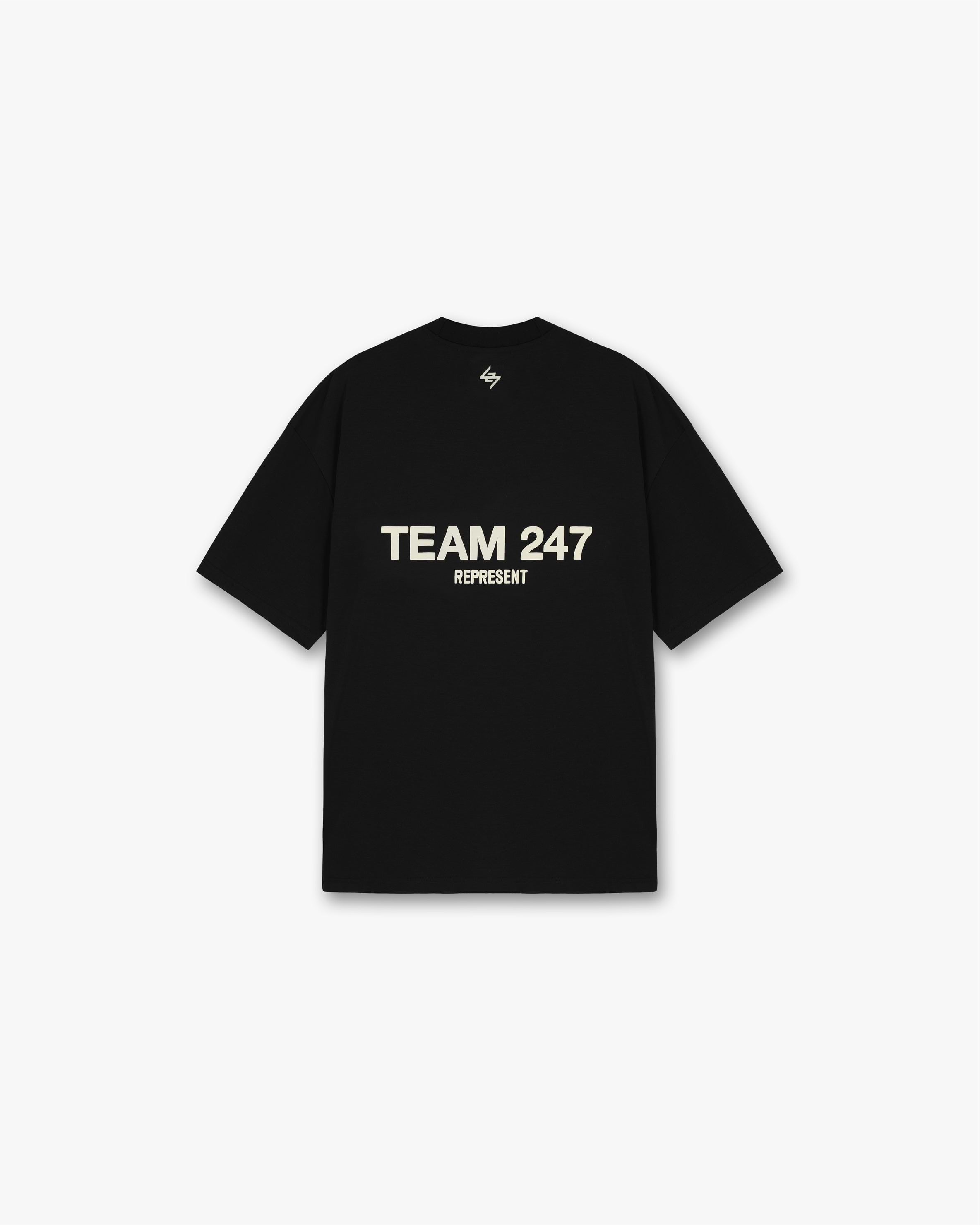 Back product image of a mens black t-shirt on a plain white background | Team 247 Oversized T-Shirt in Black | Oversized gym top with quick dry and antibacterial fabric | 247 T-Shirts | Represent Clo