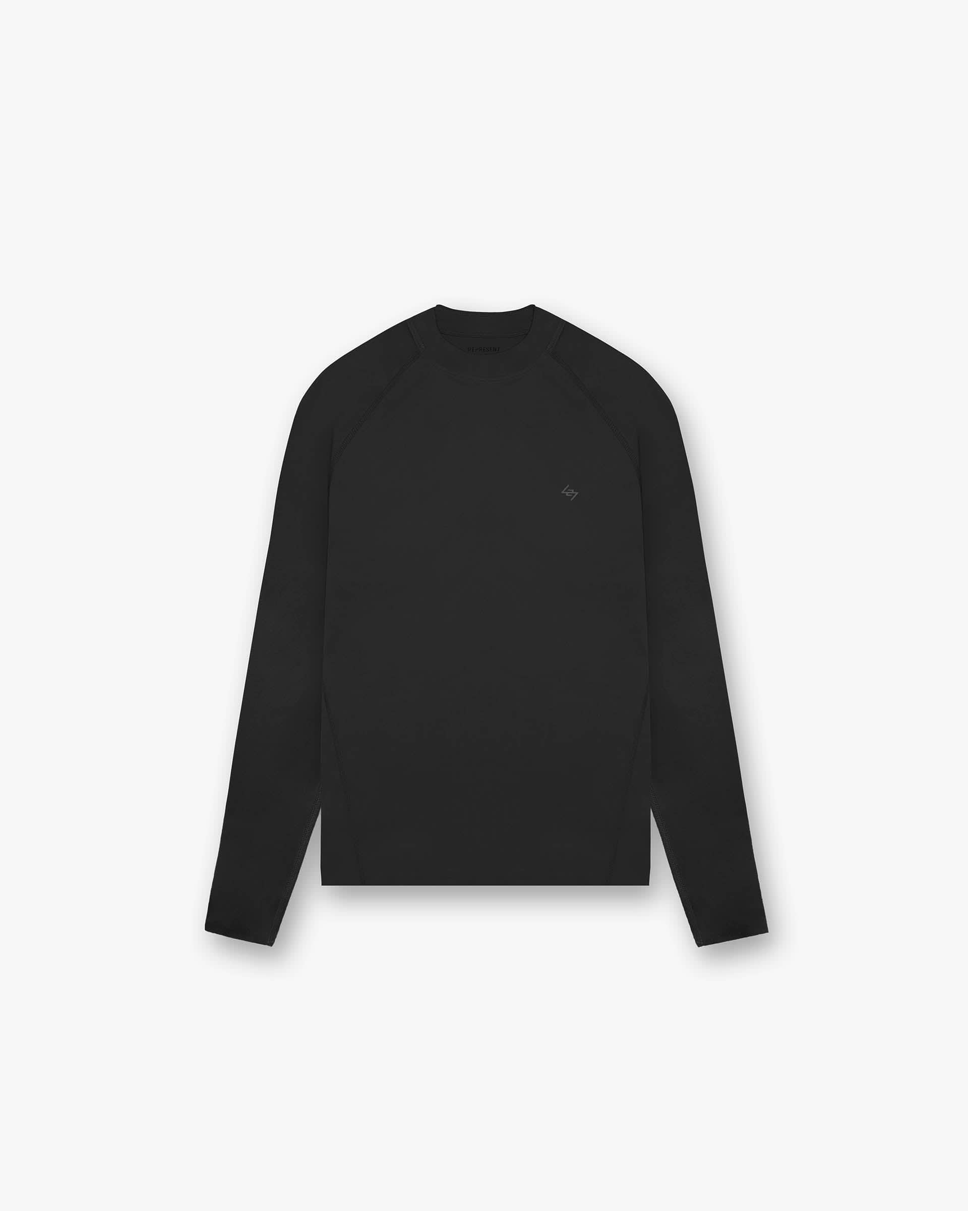 Front product image of a mens black long sleeve t-shirt on a plain white background | 247 Compound Long Sleeve T-Shirt in Black | Long sleeve t-shirt with contrast branding | 247 T-Shirts | Represent Clo