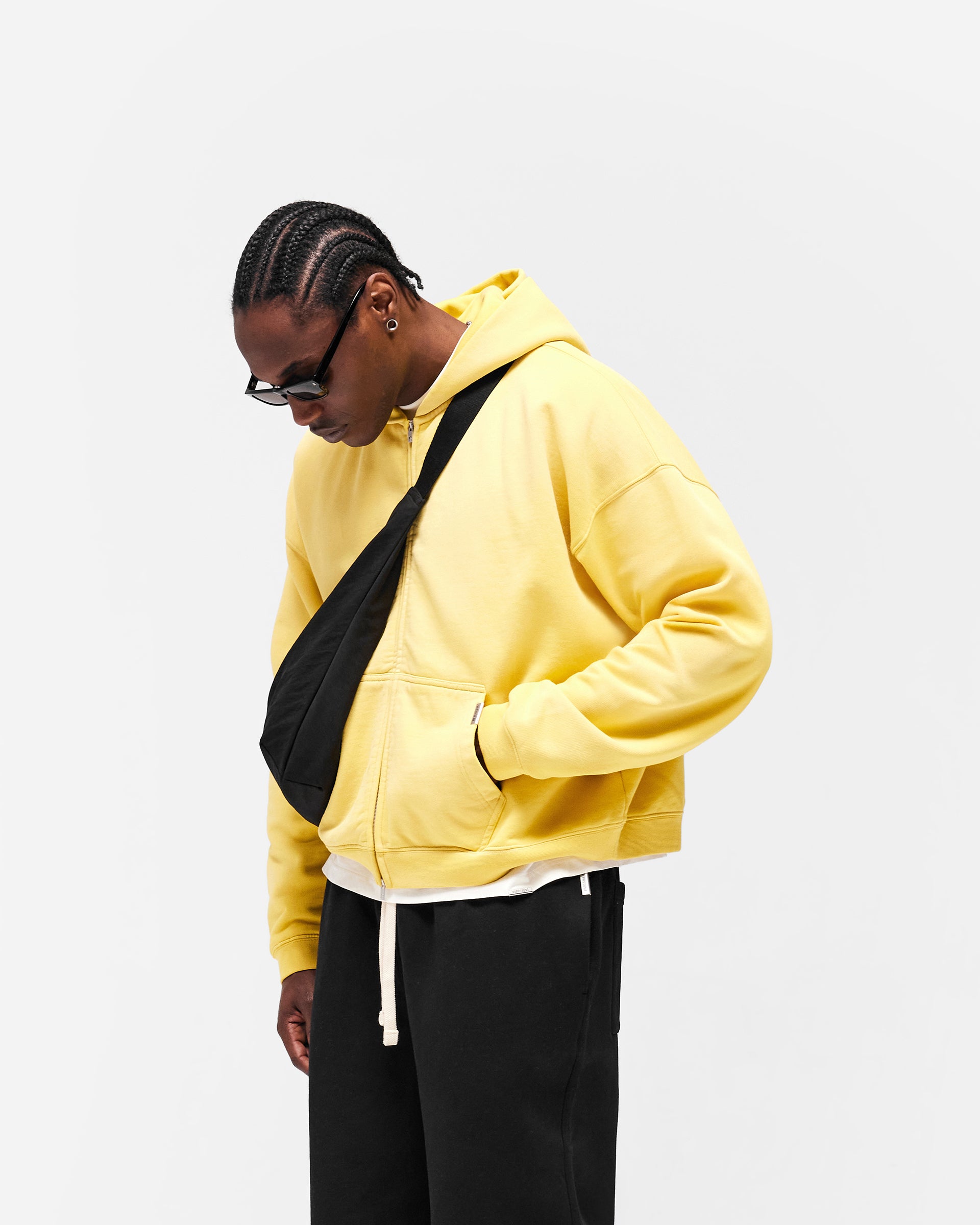 Initial Boxy Zip Through Hoodie - Canary Yellow