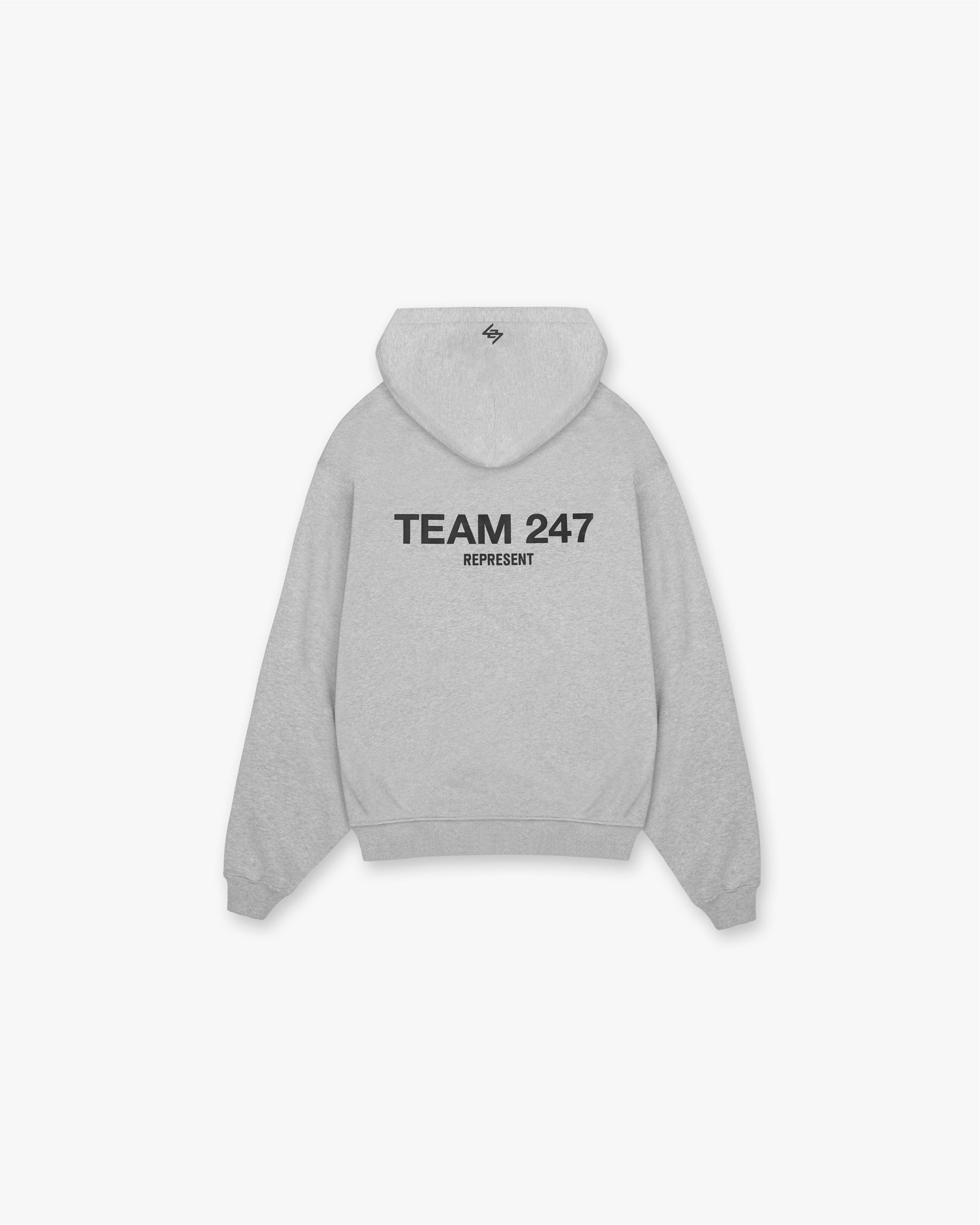 Back product image of a mens grey oversized hoodie on a plain white background | Team 247 Oversized Hoodie in Ash Grey | Hoodie with ribbed cuffs and hem | 247 Hoodies | Represent Clo