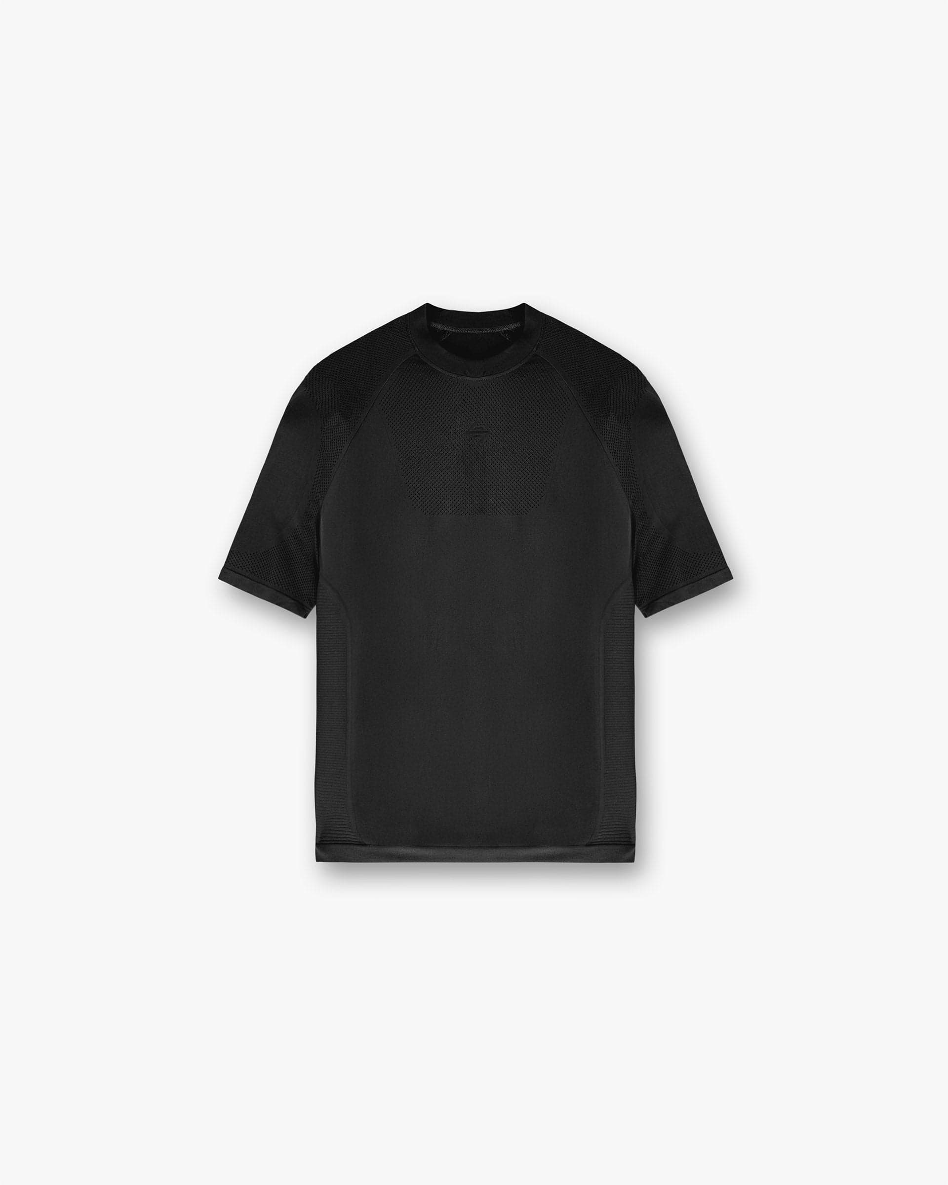 Back product image of a mens black t-shirt on a plain white background | 247 DNA Seamless T-Shirt in Black | Seamless t-shirt with engineered knit zones for breathability | 247 T-Shirts | Represent Clo