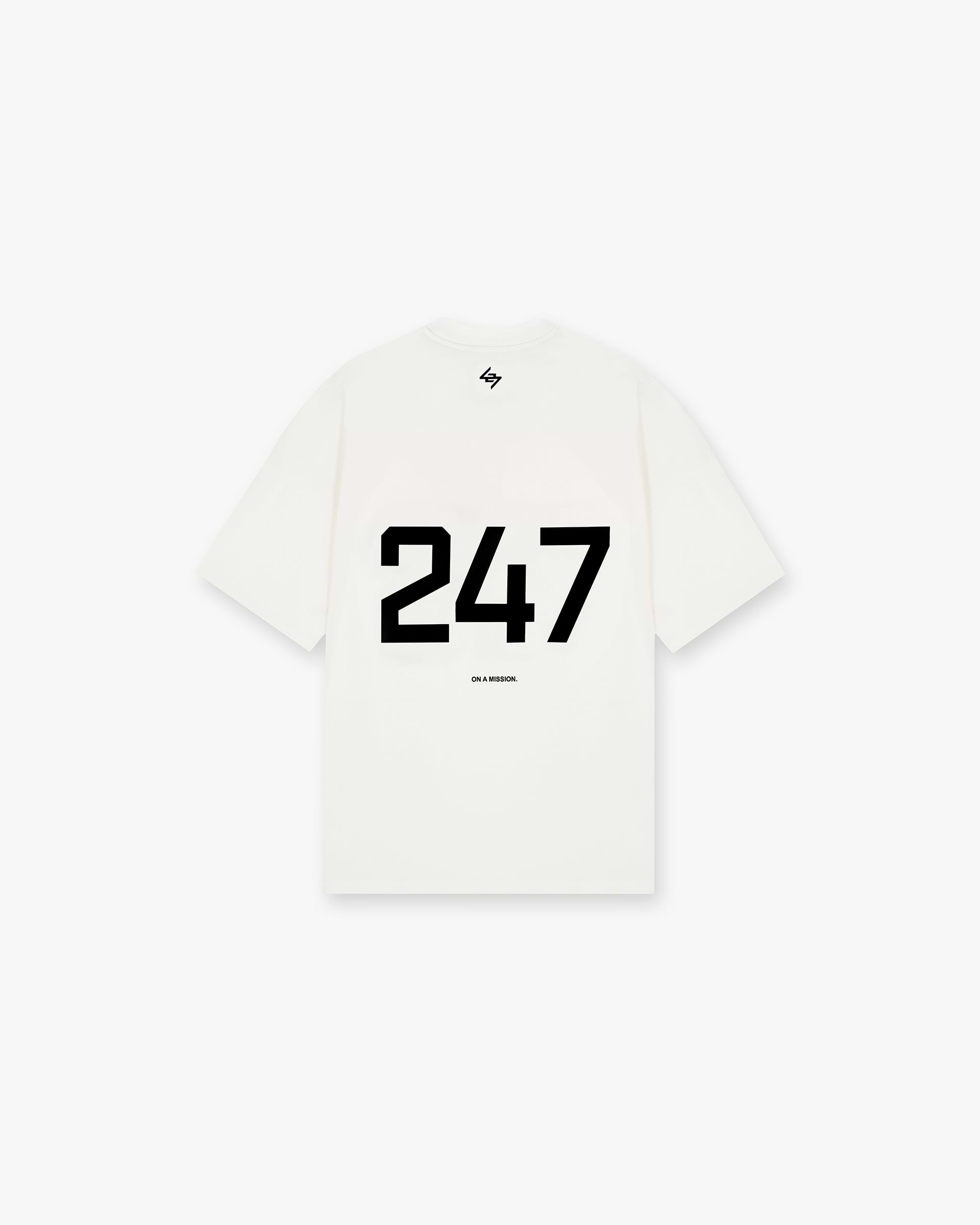 Back product image of a mens white t-shirt on a plain white background | 247 Oversized T-Shirt in Flat White | Oversized gym t-shirt with quick dry fabric | 247 T-Shirts | Represent Clo