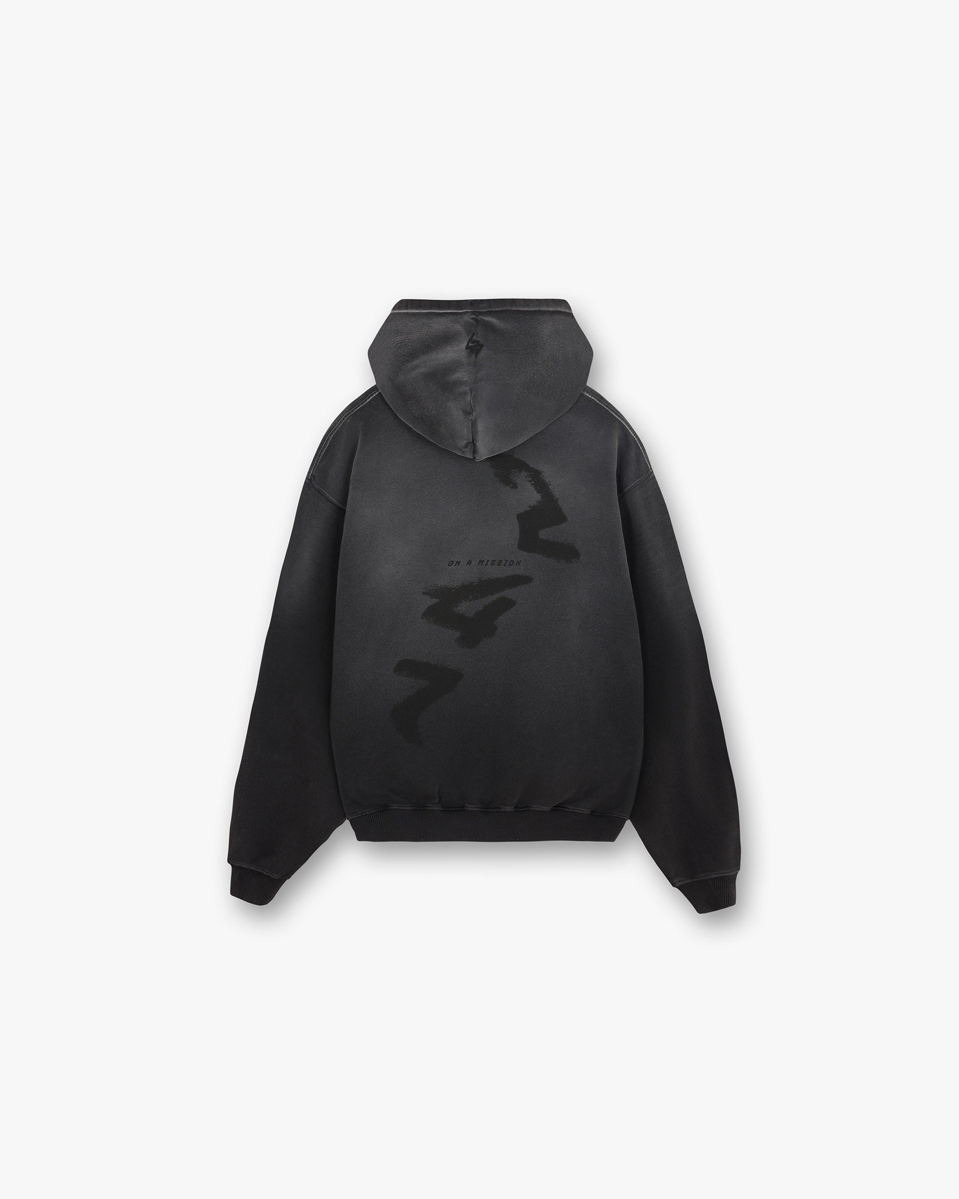 Back product image of a mens black hoodie on a plain white background | 247 Motion Oversized Hoodie in Black | Oversized hoodie with ribbed hem and cuffs | 247 Hoodies | Represent Clo