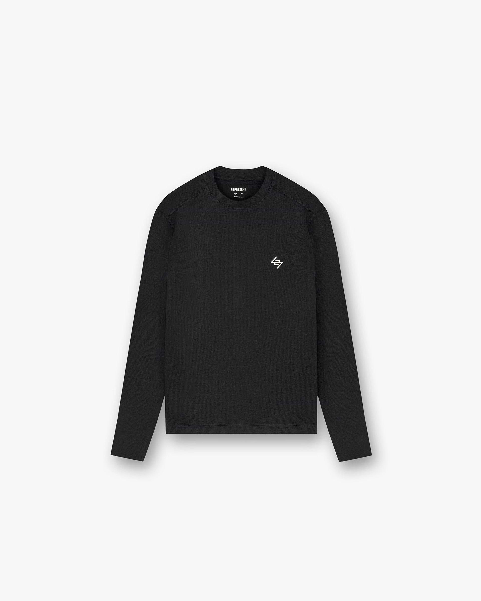 Front product image of a mens black ribbed long sleeve top on a plain white background | 247 Ribbed Long Sleeve Top in Black | Ribbed long sleeve top in heavyweight jersey cotton | 247 T-Shirts | Represent Clo