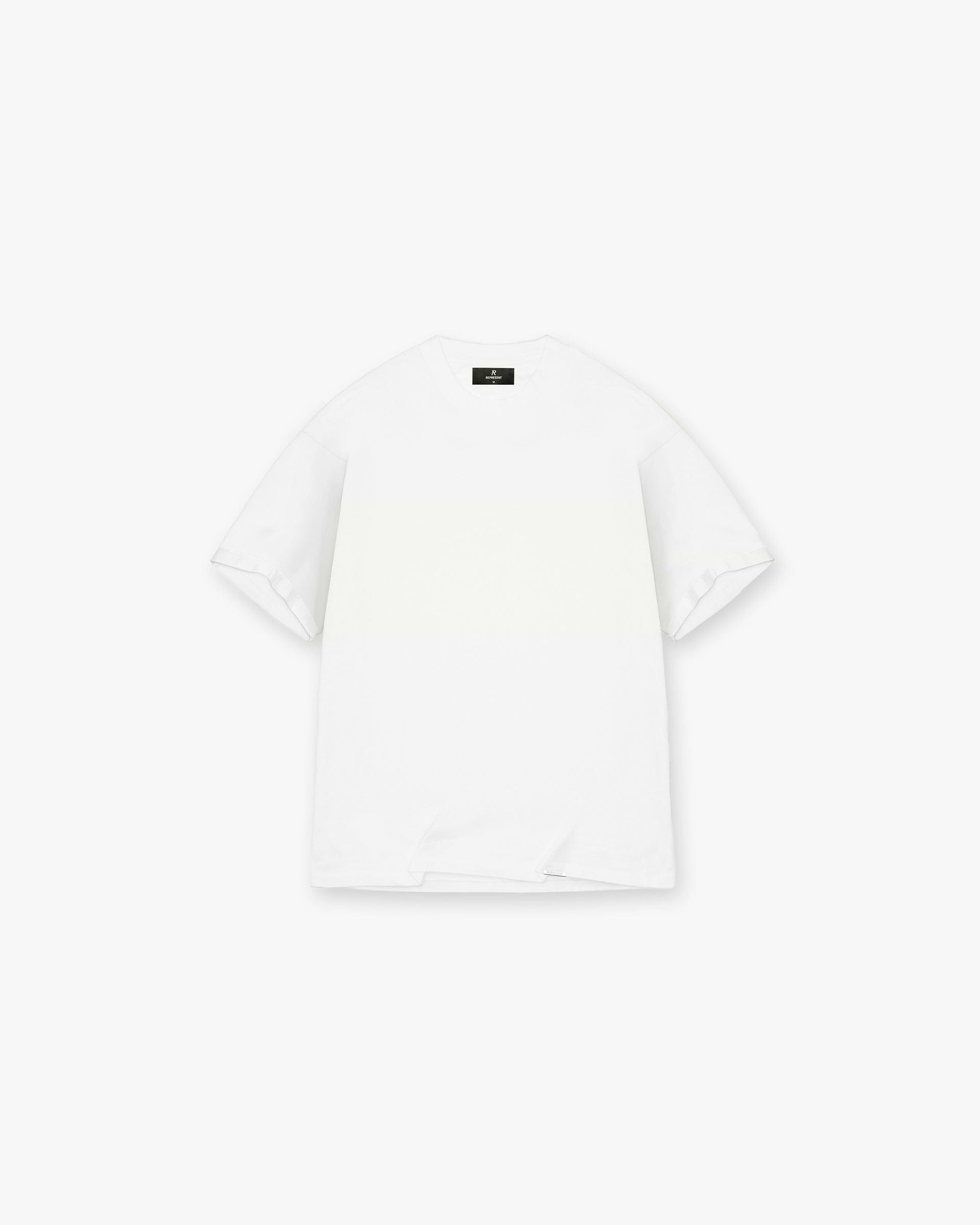 Front product image of a mens white t-shirt on a plain white background | Initial Oversized T-Shirt in Flat White | Oversized t-shirt crafted from luxury french cotton | Initial T-Shirts | Represent Clo