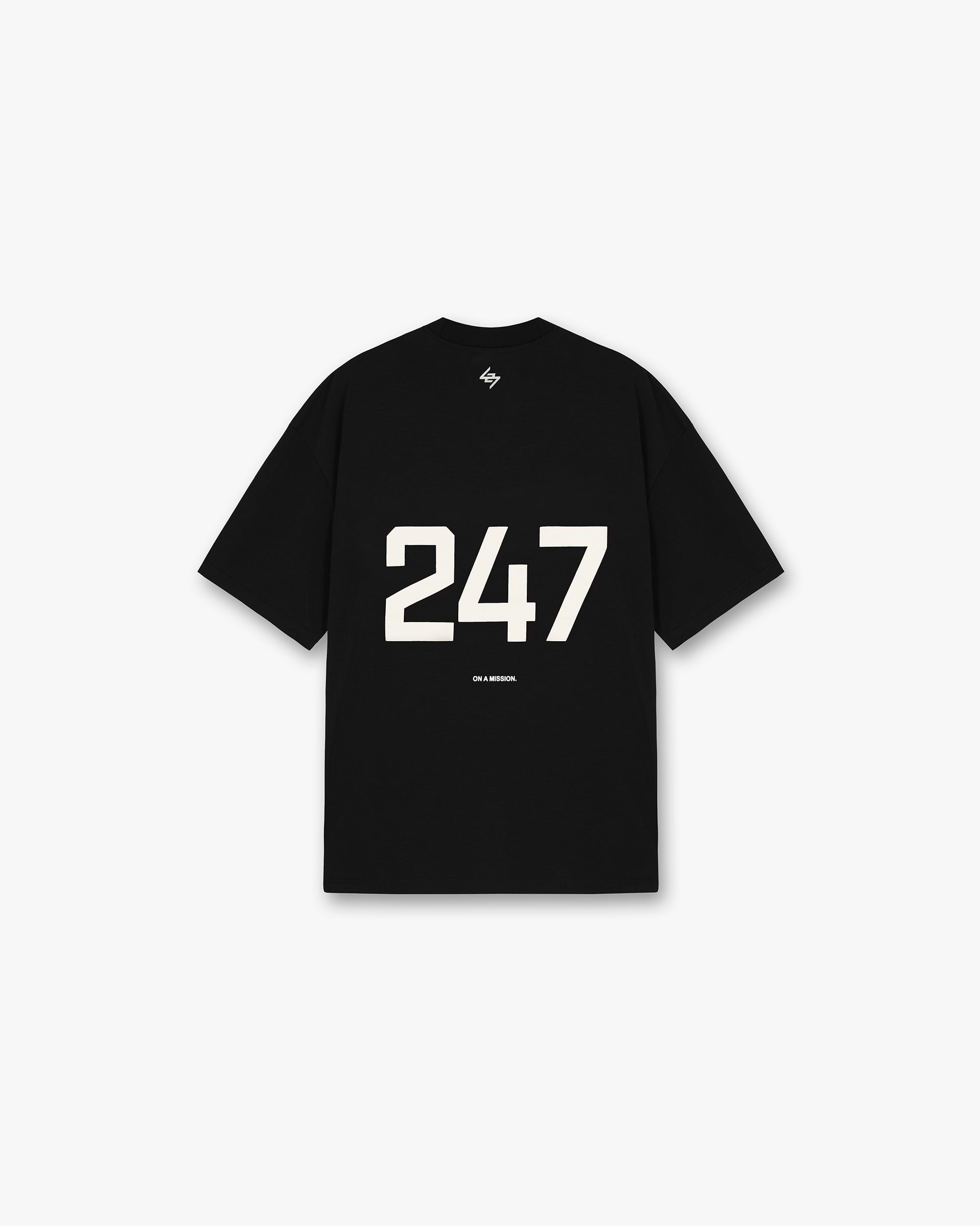 Back product image of a mens black oversized t-shirt on a plain white background | 247 Oversized T-Shirt in Jet Black | T-Shirt with quick dry lightweight construction | 247 T-Shirts | Represent Clo