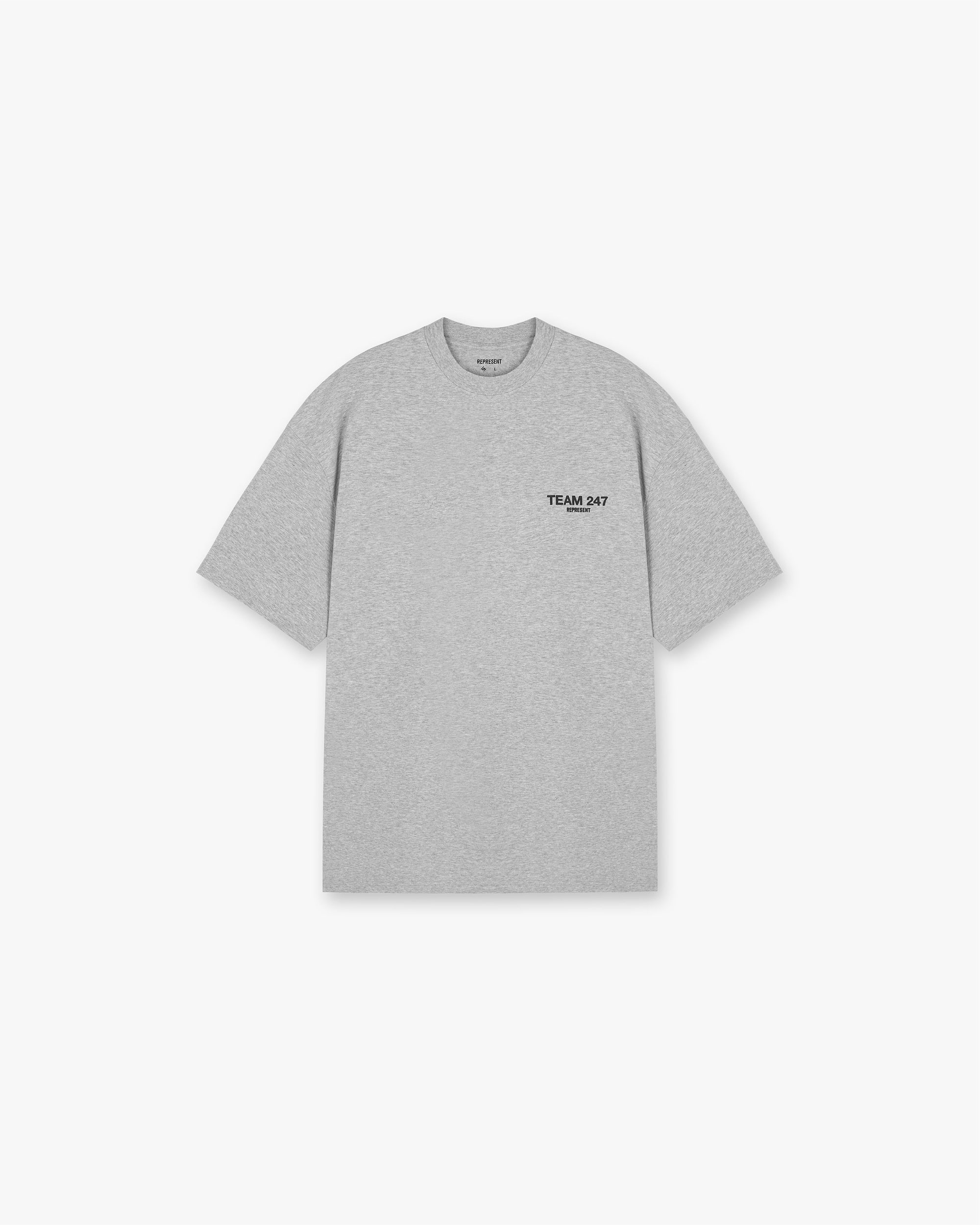 Front product image of a mens grey oversized t-shirt on a plain white background | Team 247 Oversized T-Shirt in Ash Grey | Oversized t-shirt with 247 New York branding | 247 T-Shirts | Represent Clo