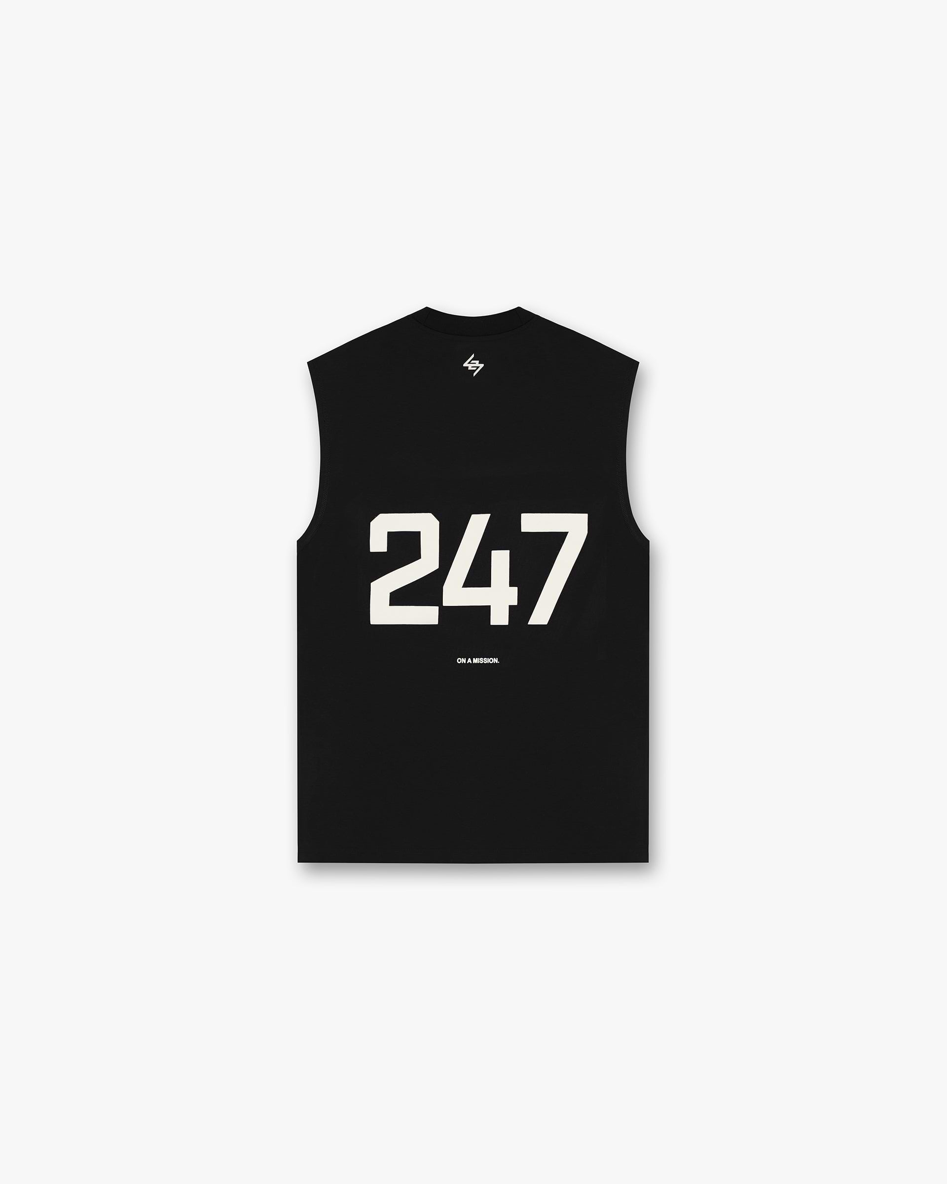 Back product image of a mens black tank top on a plain white background | 247 Oversized Tank in Jet Black | Oversized tank with 4-way stretch and antibacterial finish | 247 T-Shirts | Represent Clo