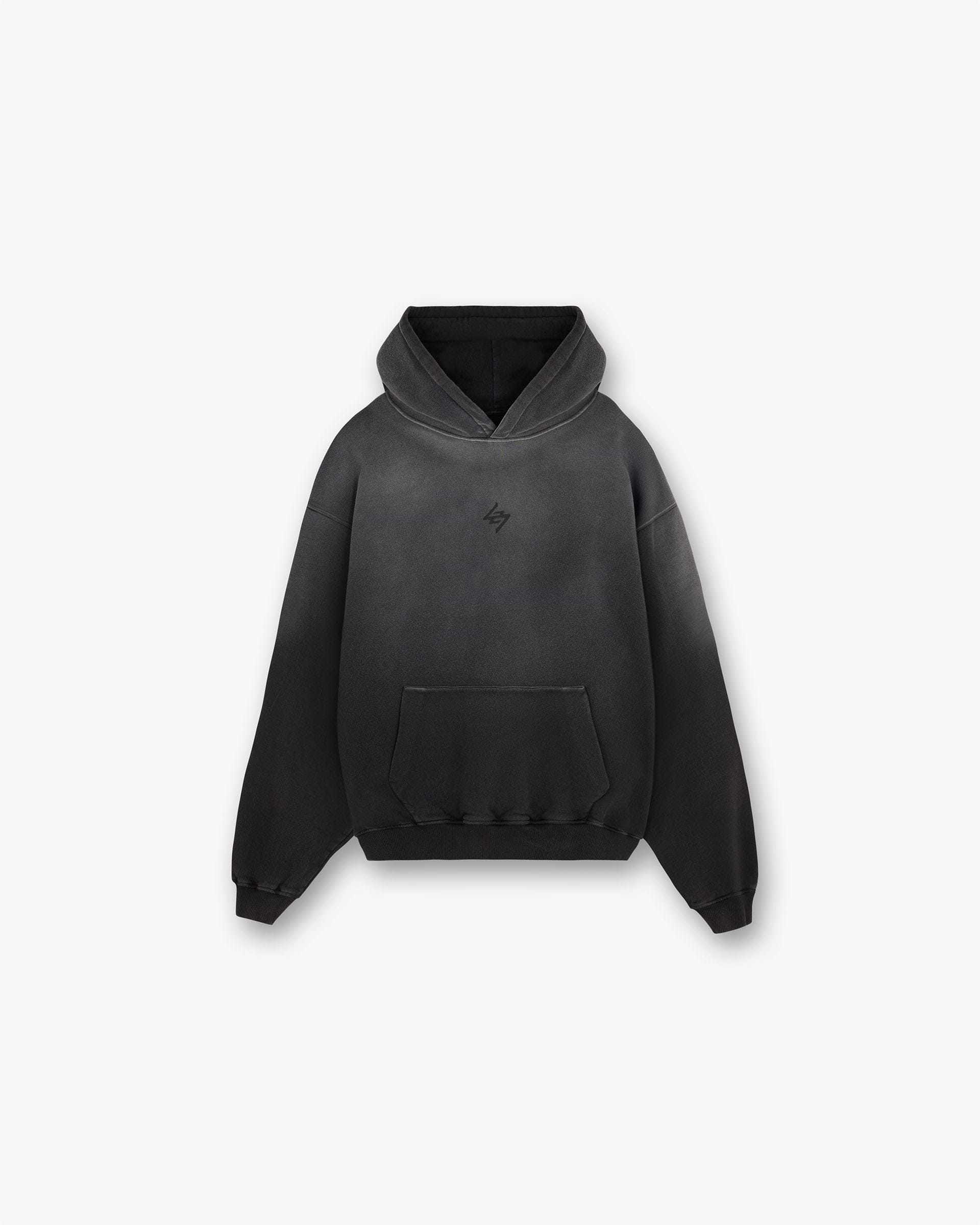 Front product image of a mens black oversized hoodie on a plain white background | 247 Motion Oversized Hoodie in Black | Oversized hoodie with ribbed neck | 247 Hoodies | Represent Clo