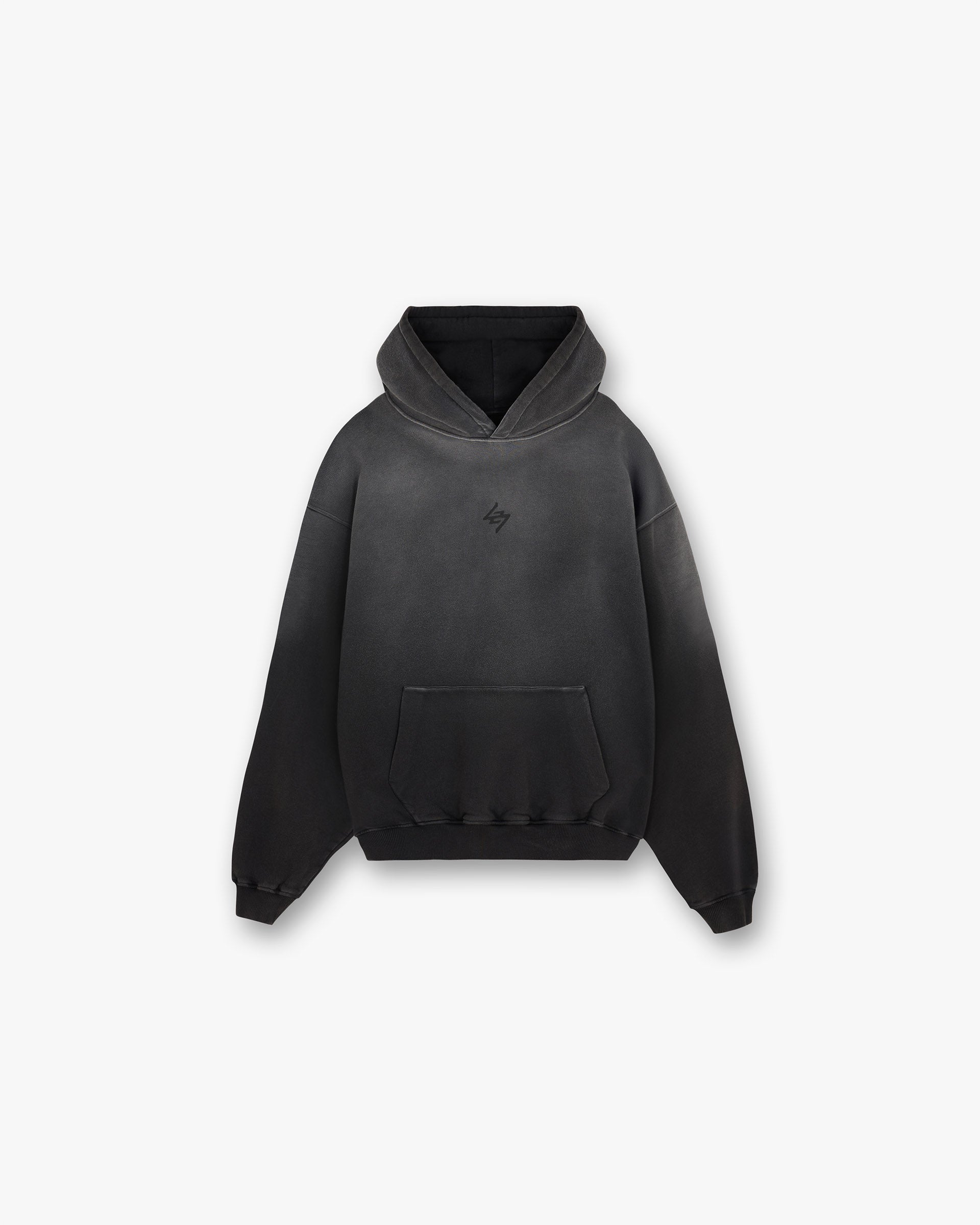Front product image of a mens black oversized hoodie on a plain white background | 247 Motion Oversized Hoodie in Black | Oversized hoodie with ribbed neck | 247 Hoodies | Represent Clo