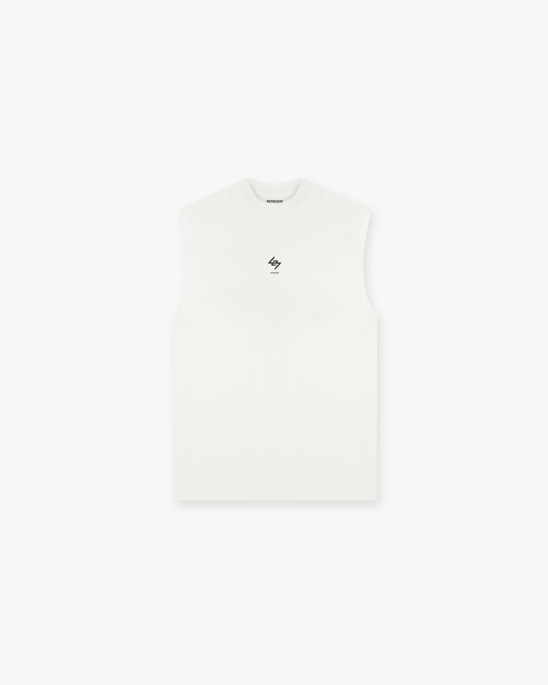 Front product image of a mens white tank top on a plain white background | 247 Oversized Tank in Flat White | Oversized tank with 4-way stretch and Team 247 branding | 247 T-Shirts | Represent Clo