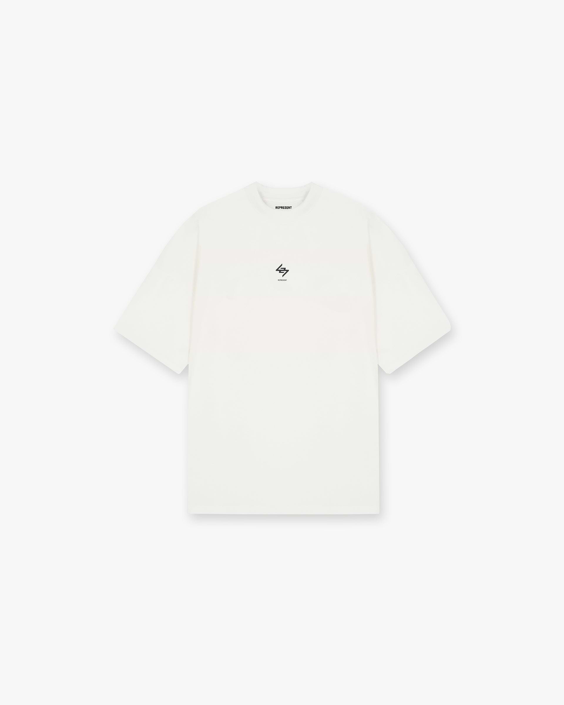 Front product image of a mens white t-shirt on a plain white background | 247 Oversized T-Shirt in Flat White | Oversized fit t-shirt in medium weight cotton | 247 T-Shirts | Represent Clo