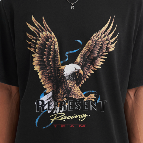black graphic tee