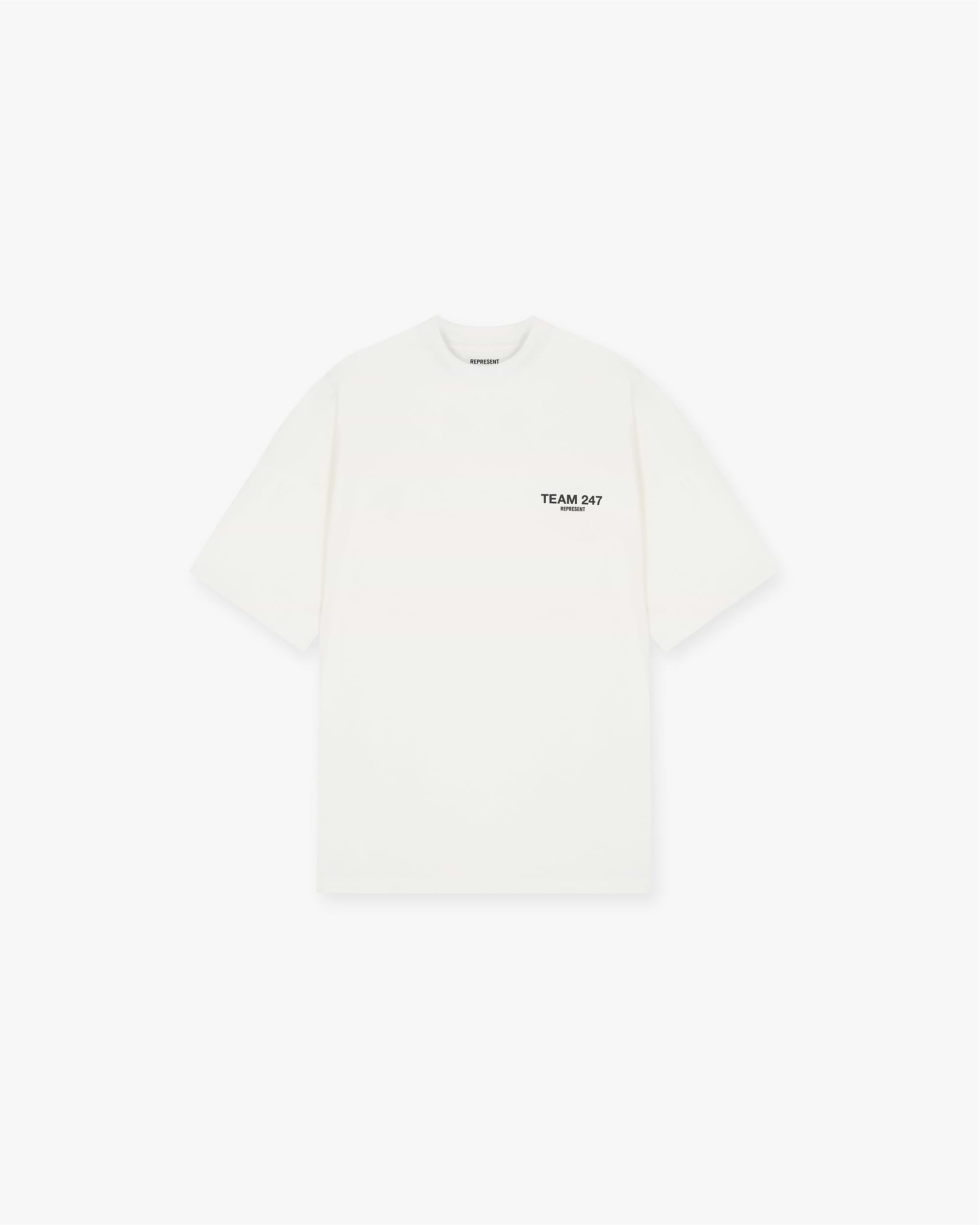 Front product image of a mens white t-shirt on a plain white background | Team 247 Oversized T-Shirt in Flat White | Oversized t-shirt for a casual fit | 247 T-Shirts | Represent Clo