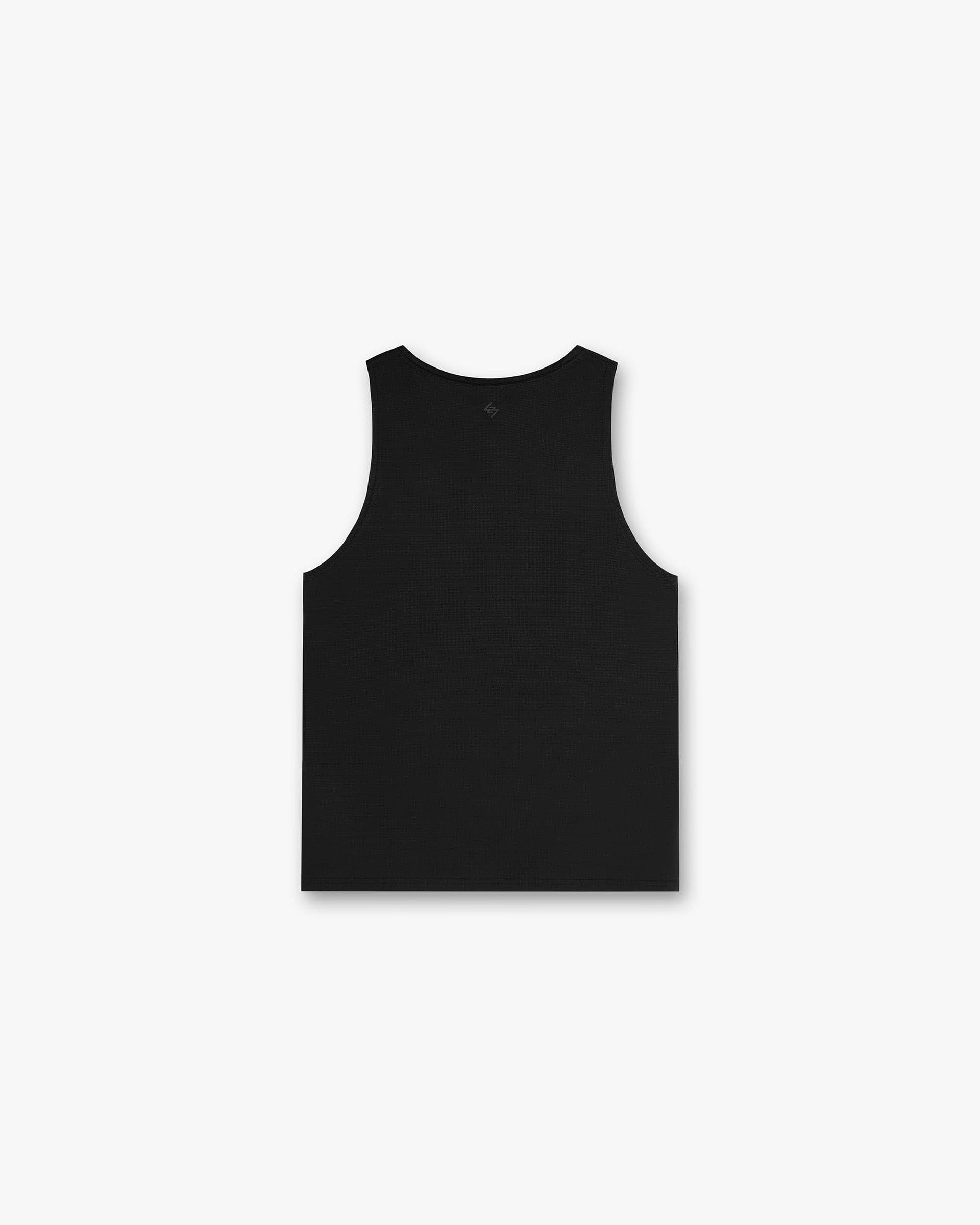Back product image of a mens black vest on a plain white background | 247 DNA Mesh Vest in Black | Mesh vest with moisture wicking and quick drying properties | 247 T-Shirts | Represent Clo