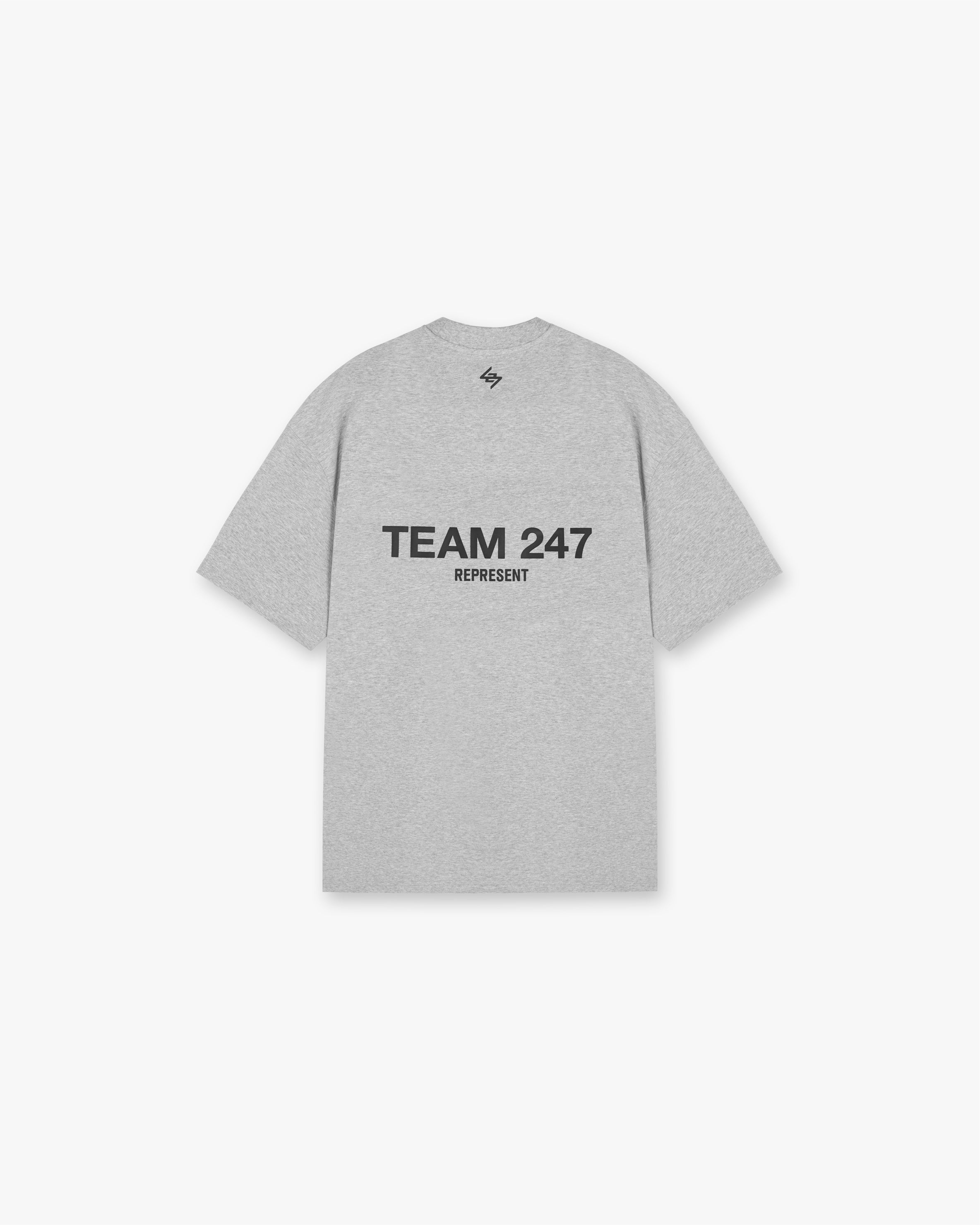 Back product image of a mens grey t-shirt on a plain white background | Team 247 Oversized T-Shirt in Ash Grey | Breathable oversized t-shirt with Team 247 branding | 247 T-Shirts | Represent Clo