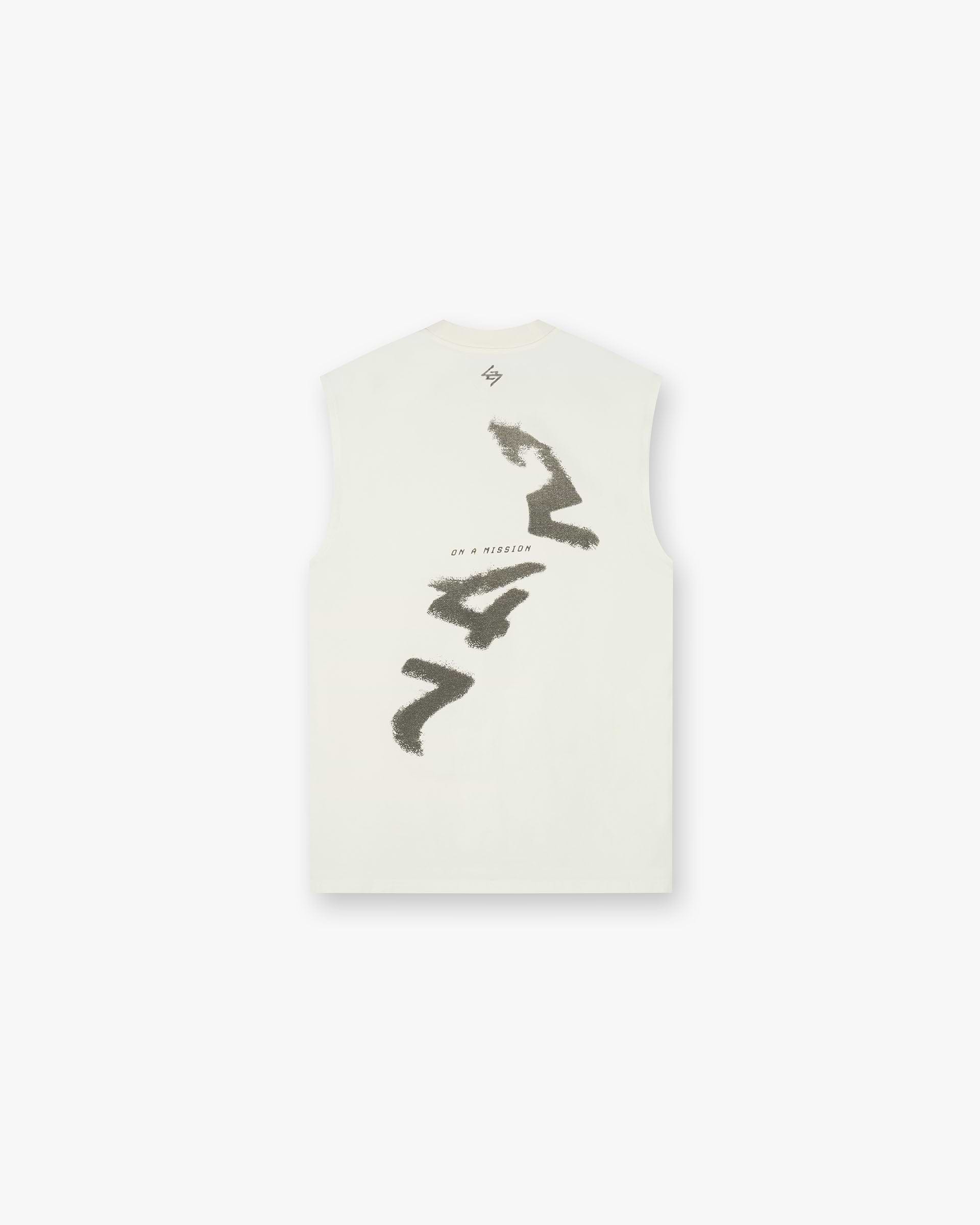 Front product image of a womens white tank top on a plain white background | 247 Motion Oversized Tank in Flat White | Oversized tank with built-in bra and low V neckline | 247 T-Shirts | Represent Clo