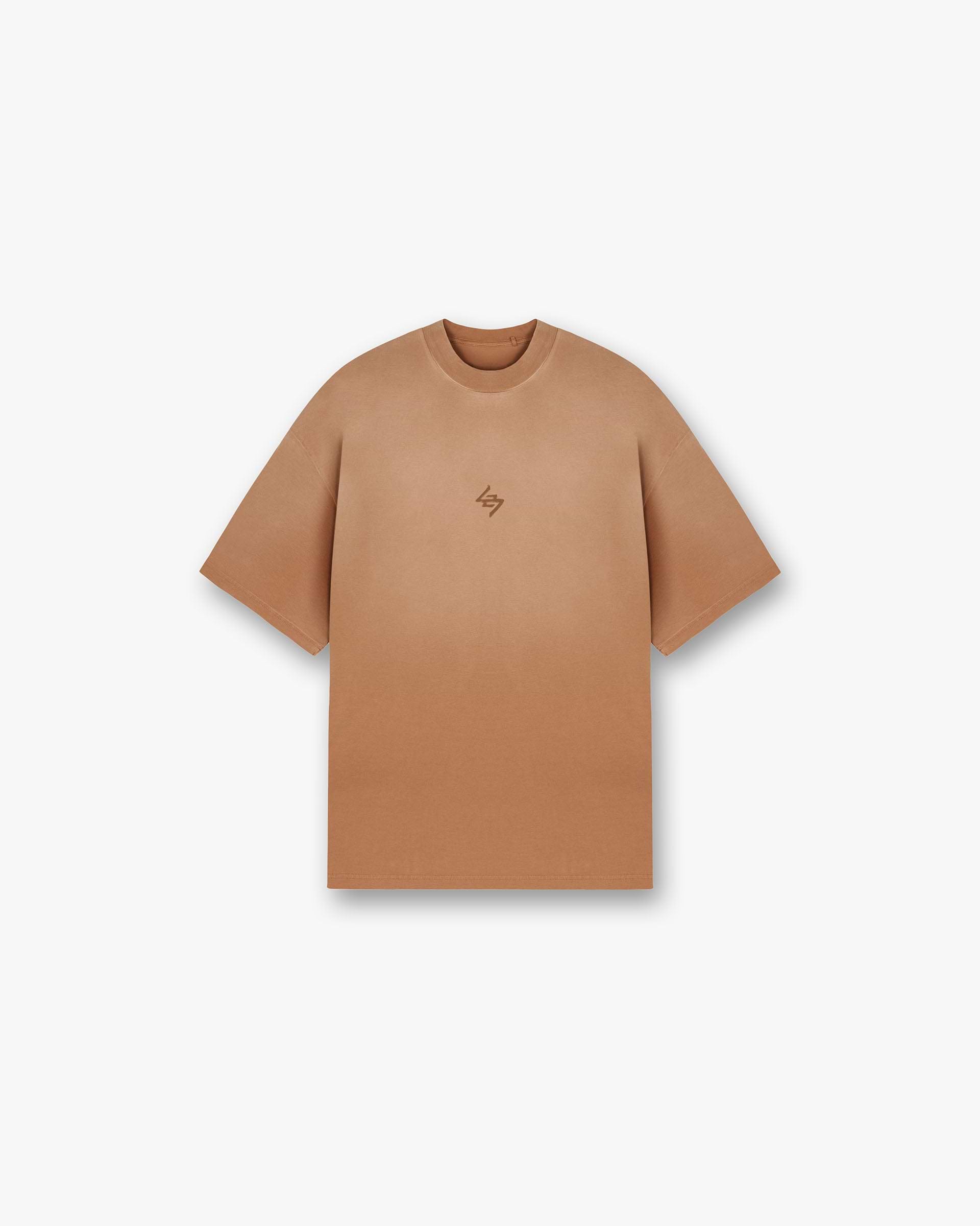 Back product image of a mens rust t-shirt on a plain white background | 247 Motion Oversized T-Shirt in Rust | Sweat wicking oversized t-shirt with graphic print | 247 T-Shirts | Represent Clo