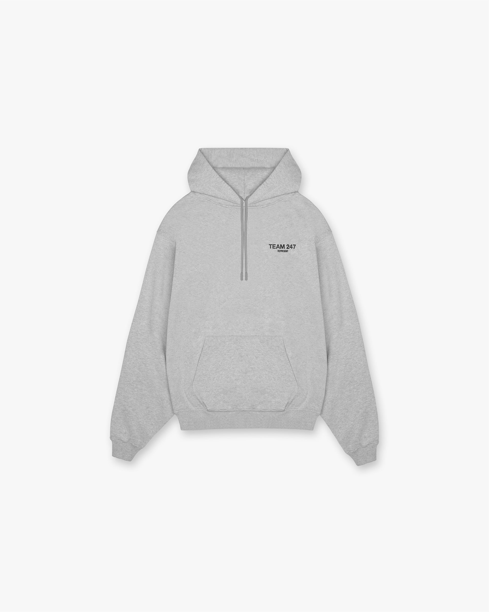 Front product image of a mens grey hoodie on a plain white background | Team 247 Oversized Hoodie in Ash Grey | Oversized hoodie with a relaxed fit | 247 Hoodies | Represent Clo