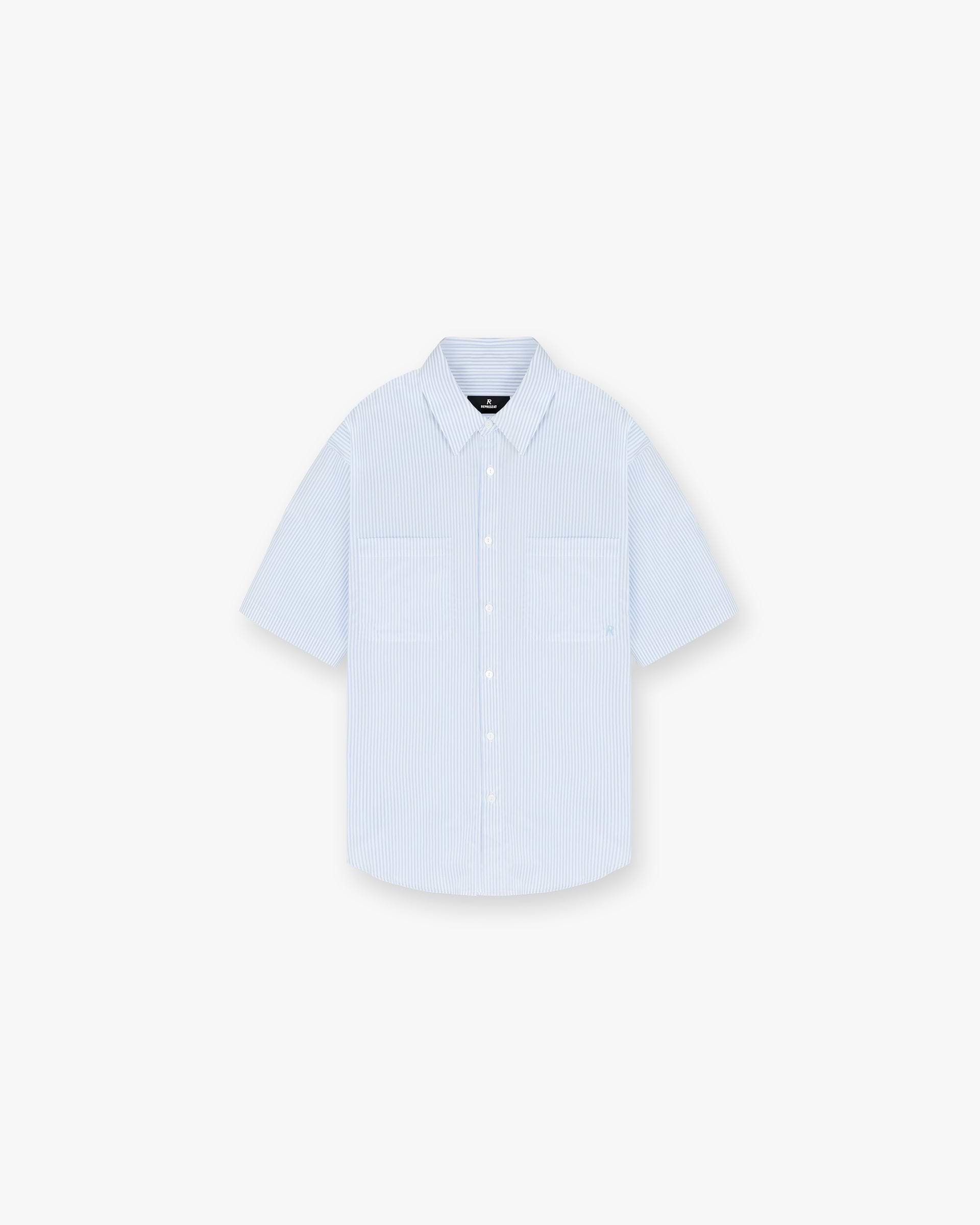 Short Sleeve Pinstripe Shirt - Babyblau