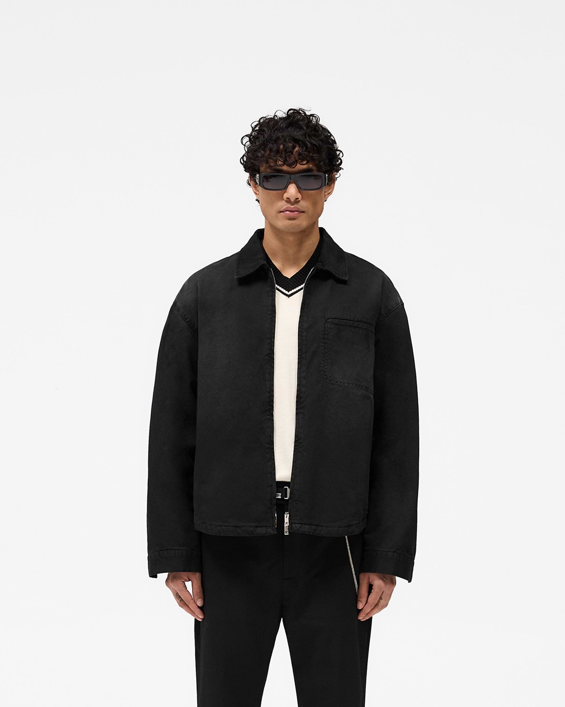 Cotton Zip Through Shirt - Schwarz