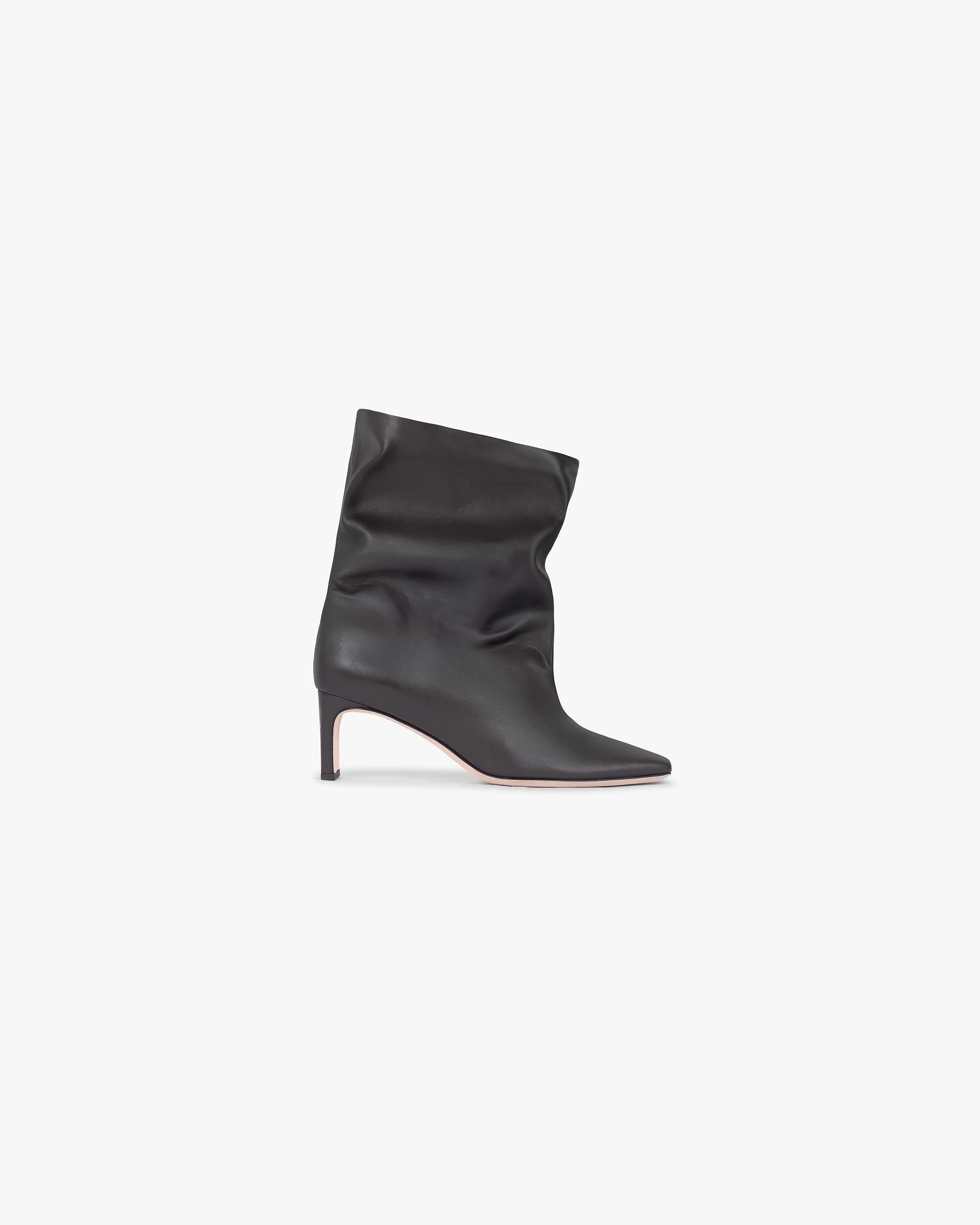 Front product image of a womens black ankle boot on a plain white background | Square Toe Ankle Boot in Black Coffee | Lightweight breathable footwear design | Womens SS25 Footwear | Represent Clo