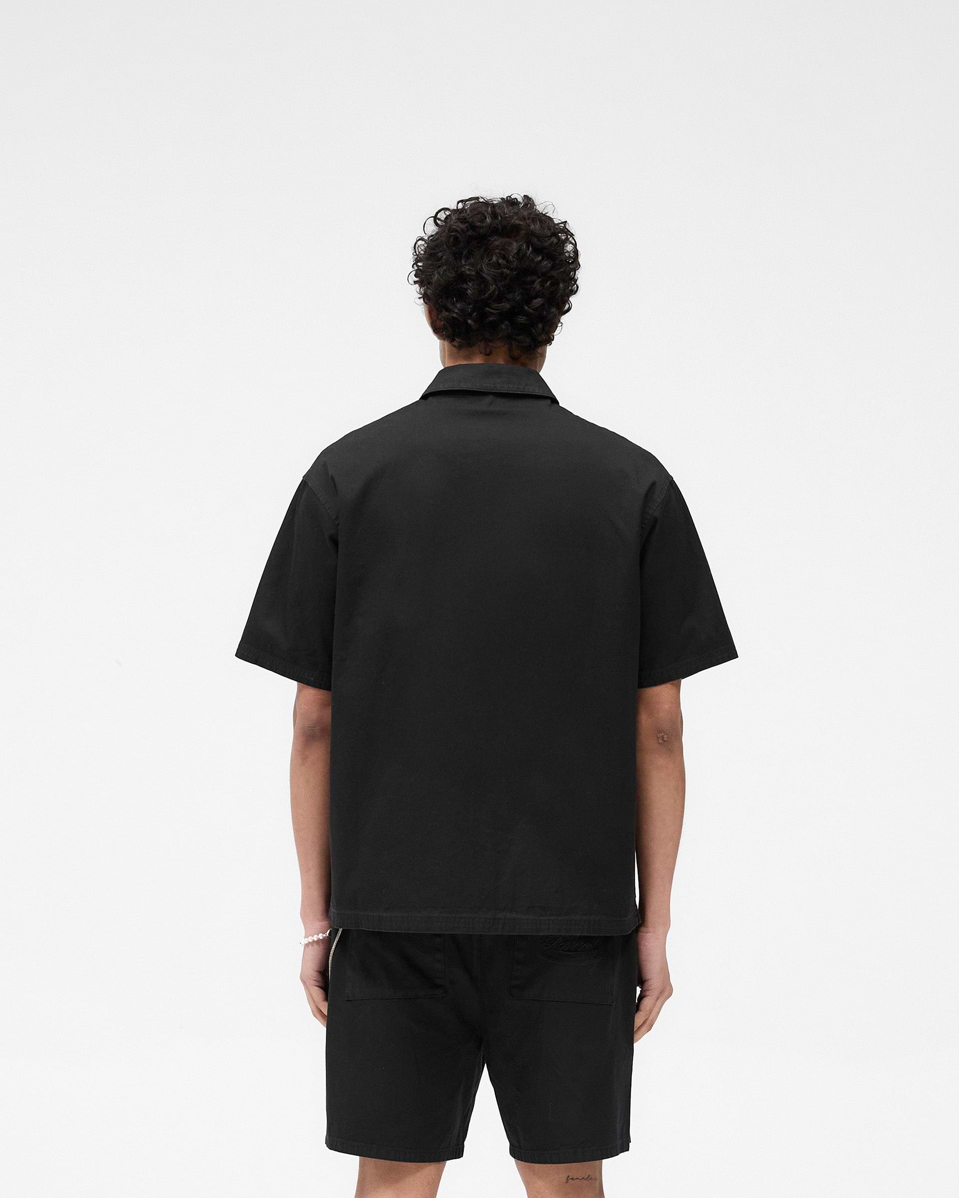 Short Sleeve Cotton Overshirt - Gewaschen-Schwarz