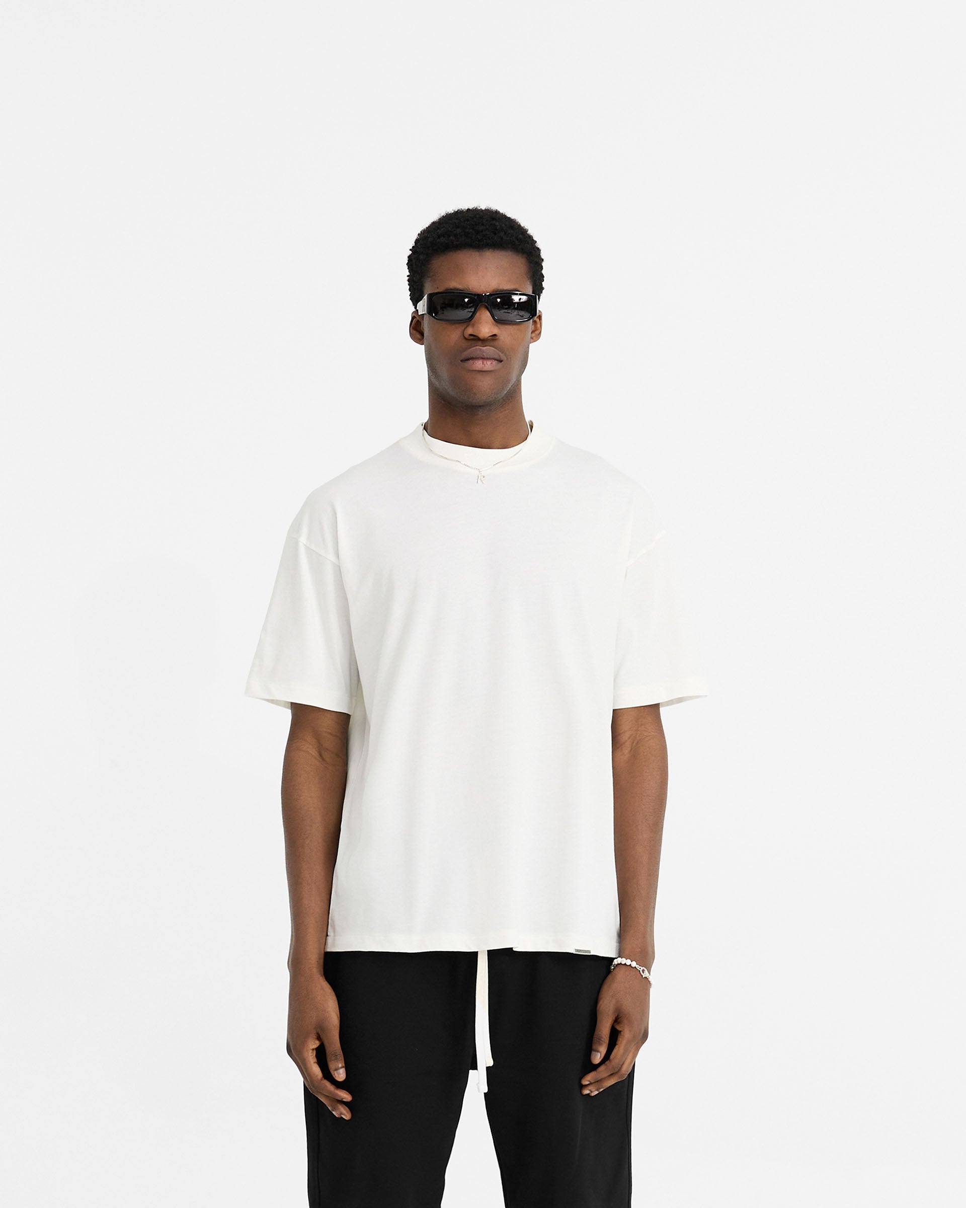 2 x Initial Oversized T-Shirt - Flat White & Black
