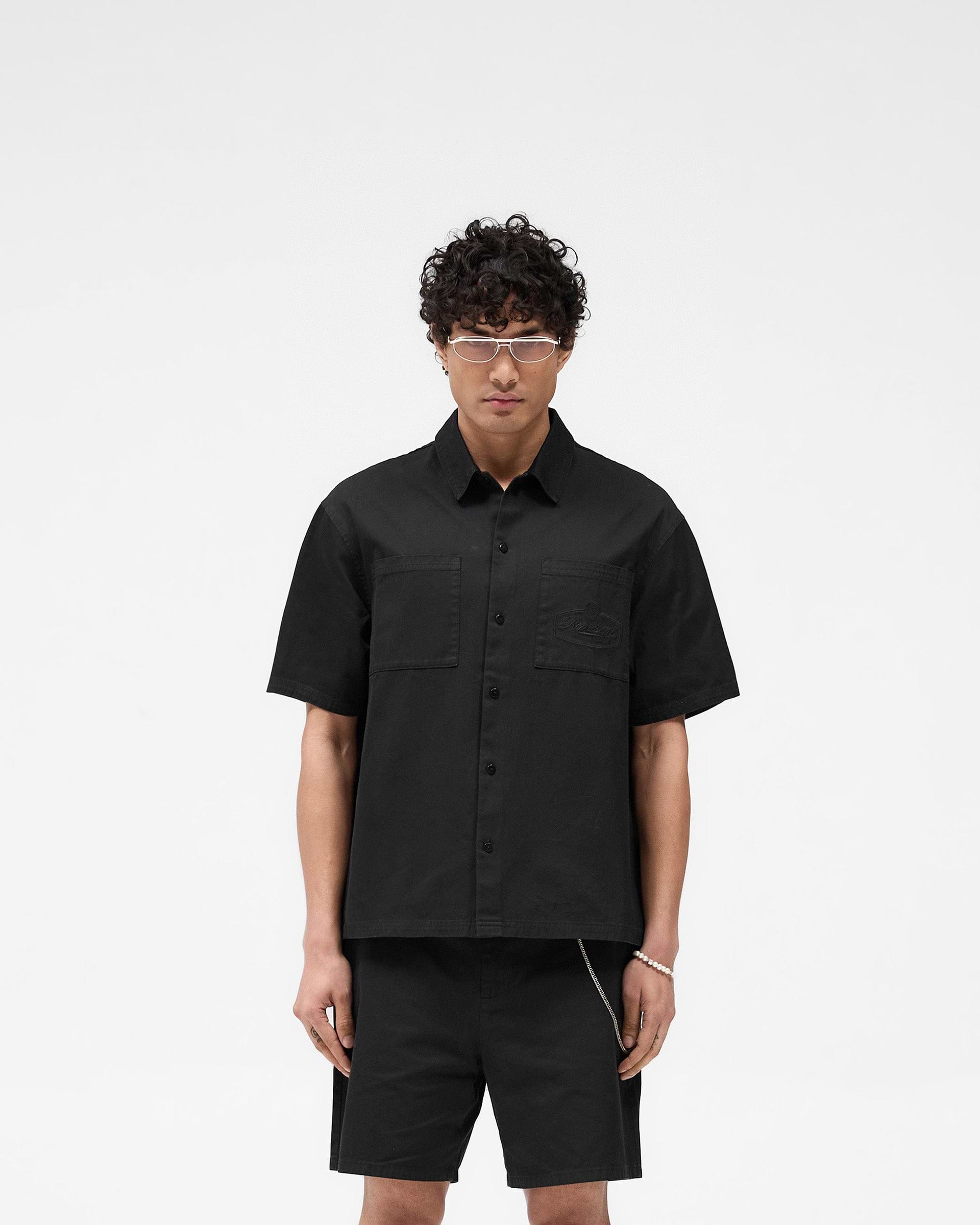 Short Sleeve Cotton Overshirt - Gewaschen-Schwarz