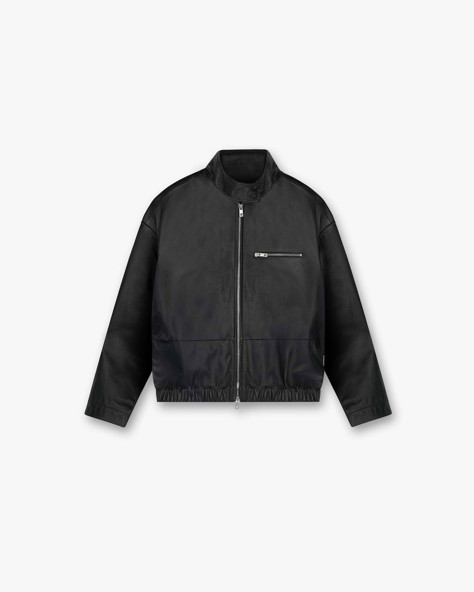 Front product image of a womens black jacket on a plain white background | Fuel Jacket in Jet Black | Jacket with wide sleeves and mid weight fabric | Womens SS25 Outerwear | Represent Clo