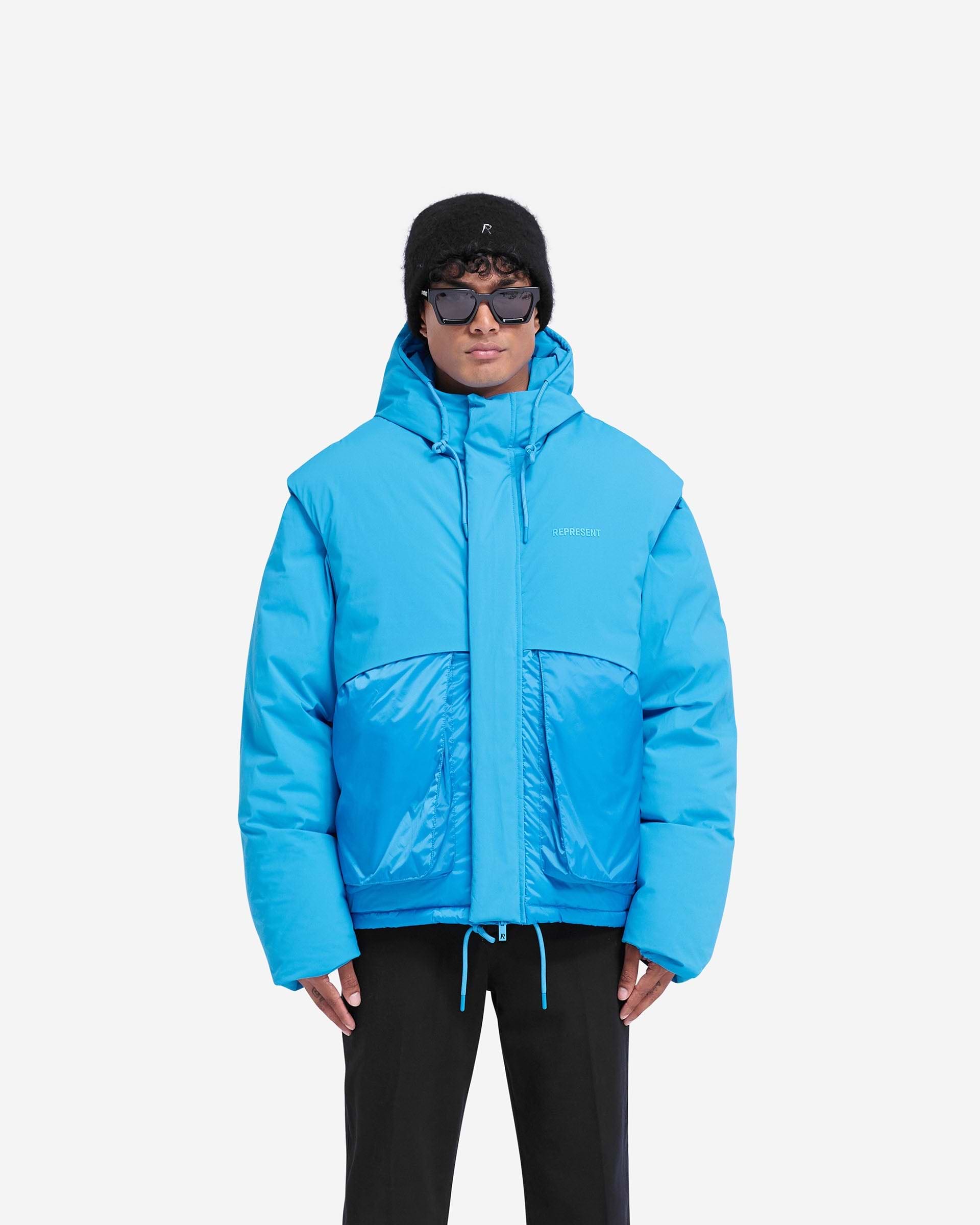 Layered Hooded Puffer - Azul Eléctrico