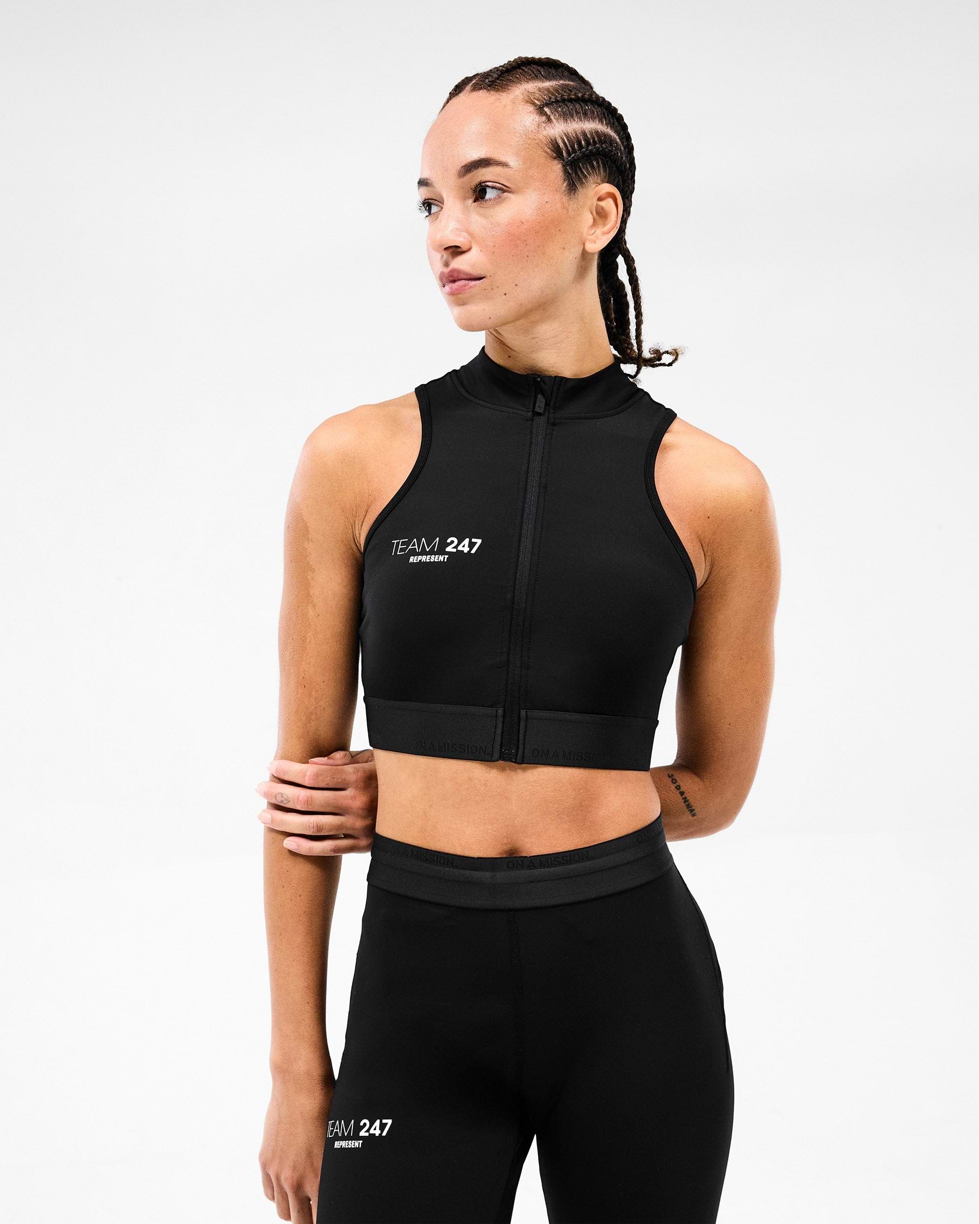 247 Zip Front Performance Crop - Black