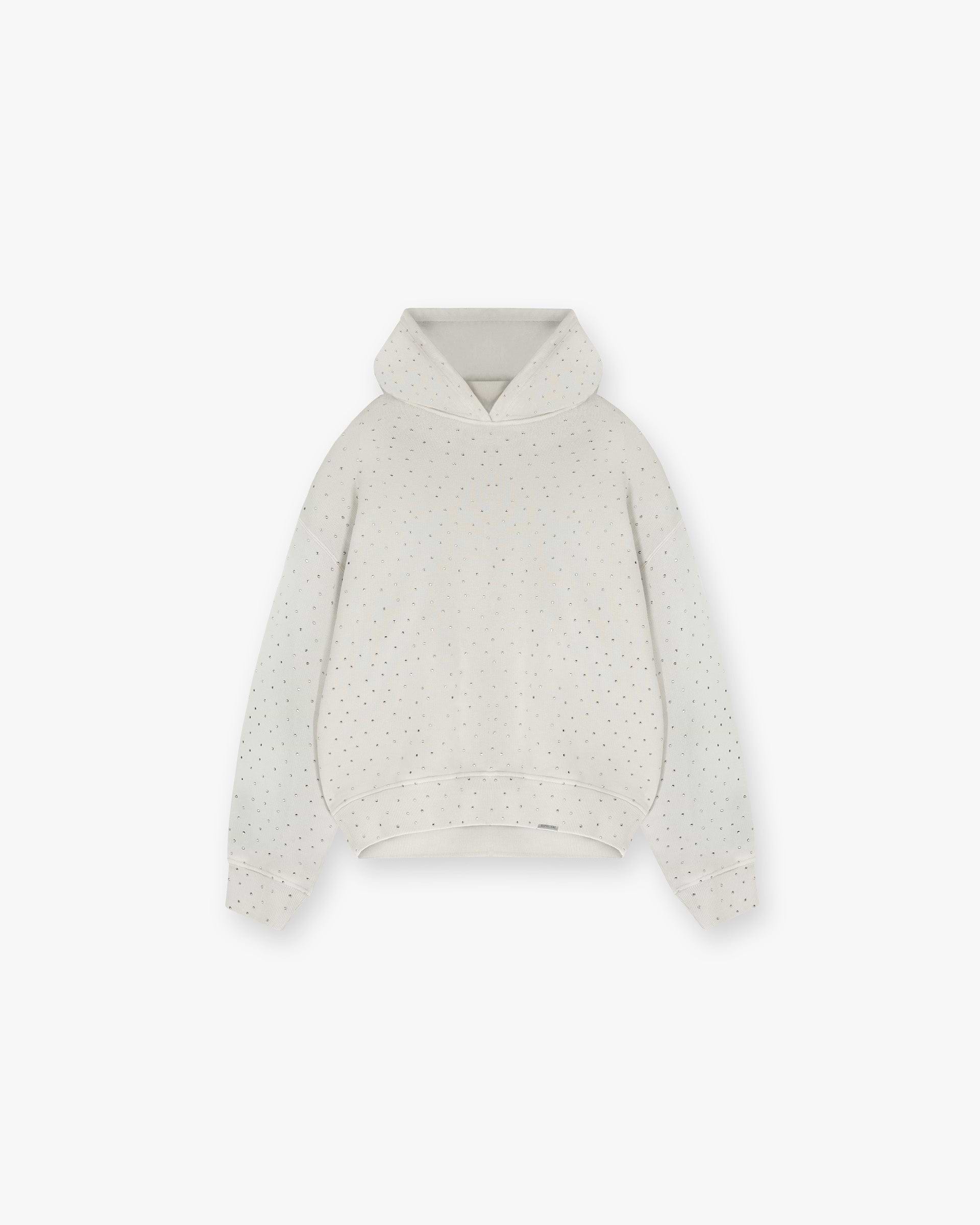 Front product image of a womens white hoodie on a plain white background | Spark Hoodie in Storm | Jersey hoodie | Womens SS25 Hoodies | Represent Clo