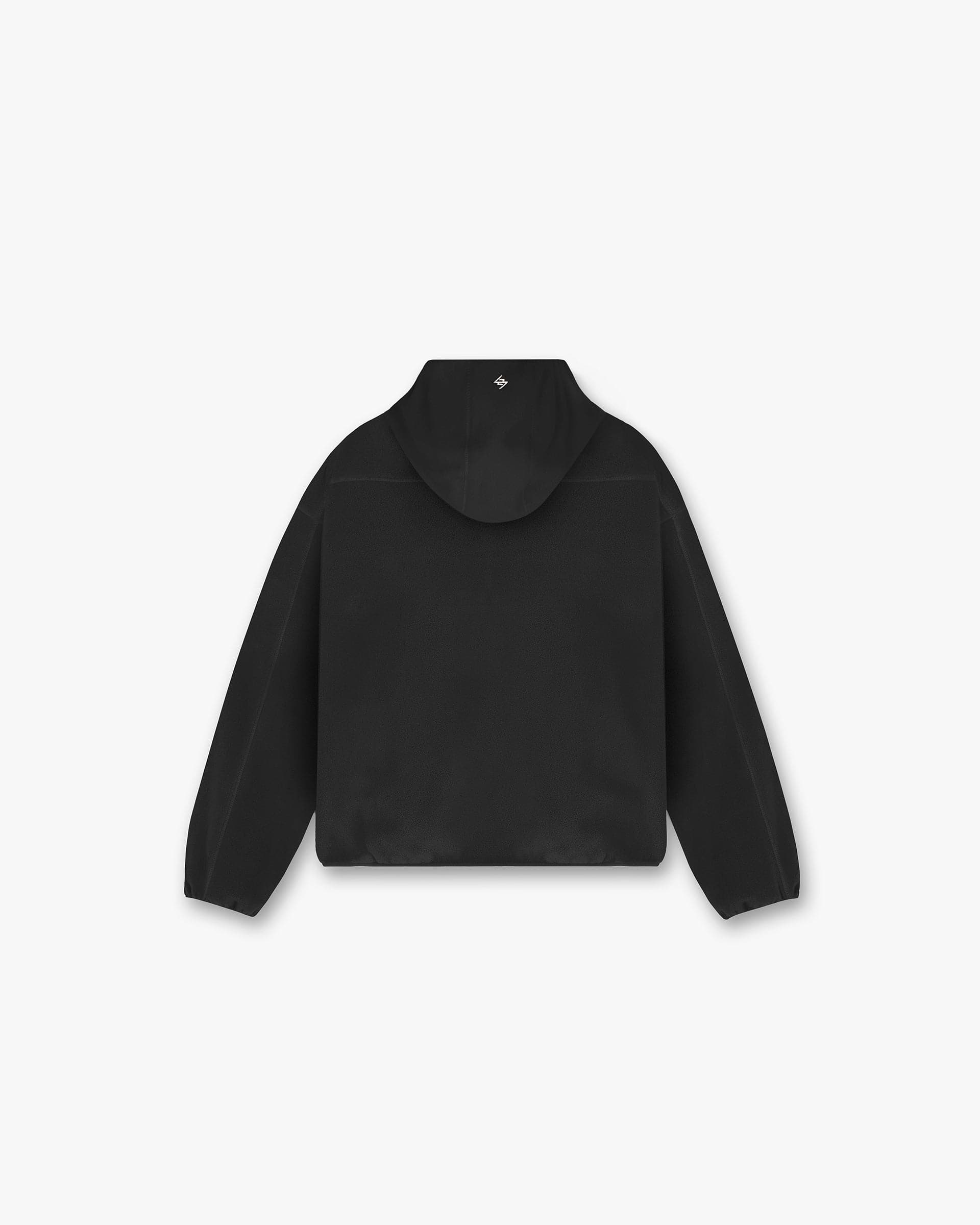 Back product image of a mens black fleece hoodie on a plain white background | 247 Fleece Hoodie in Black | Oversized boxy fit fleece hoodie with zip pockets | 247 Hoodies | Represent Clo