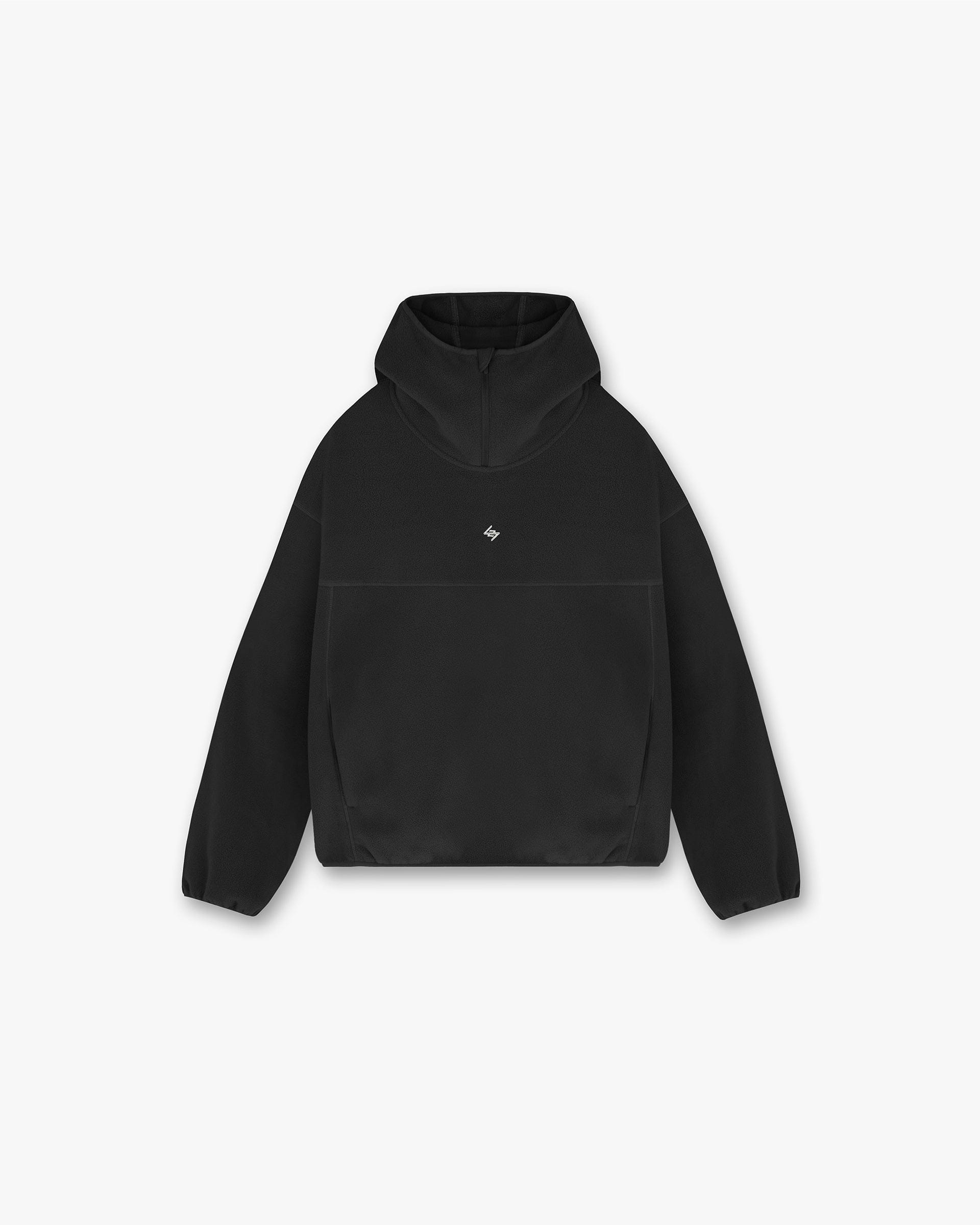 Front product image of a mens black fleece hoodie on a plain white background | 247 Fleece Hoodie in Black | Fleece hoodie with a comfortable fit | 247 Hoodies | Represent Clo