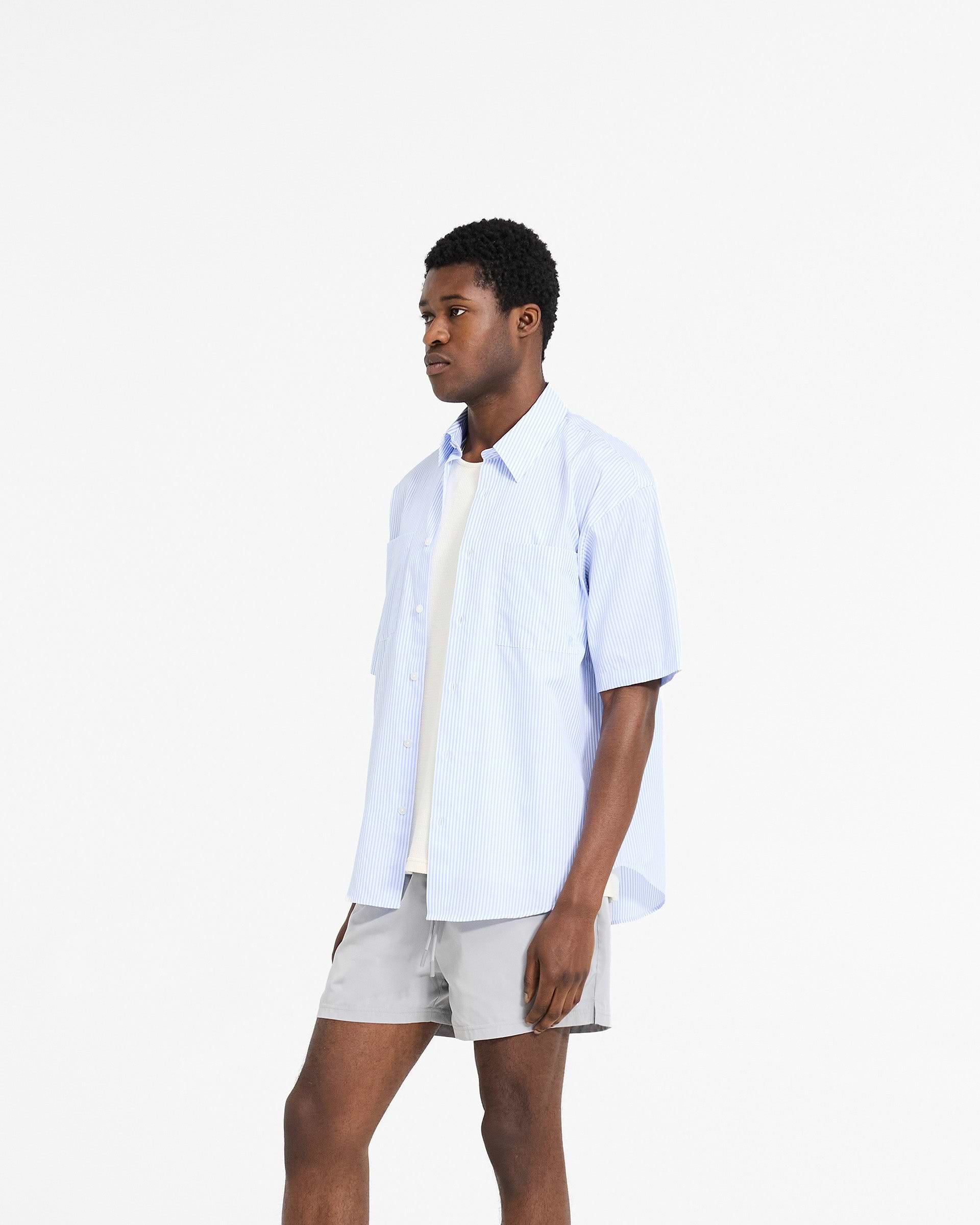 Short Sleeve Pinstripe Shirt - Babyblau