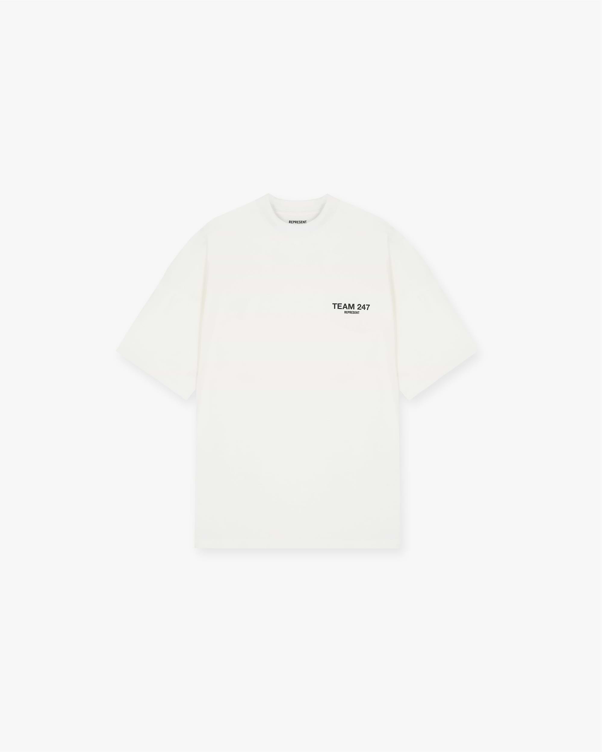 Front product image of a mens white t-shirt on a plain white background | Team 247 Oversized T-Shirt in Flat White | Oversized t-shirt for a casual fit | 247 T-Shirts | Represent Clo