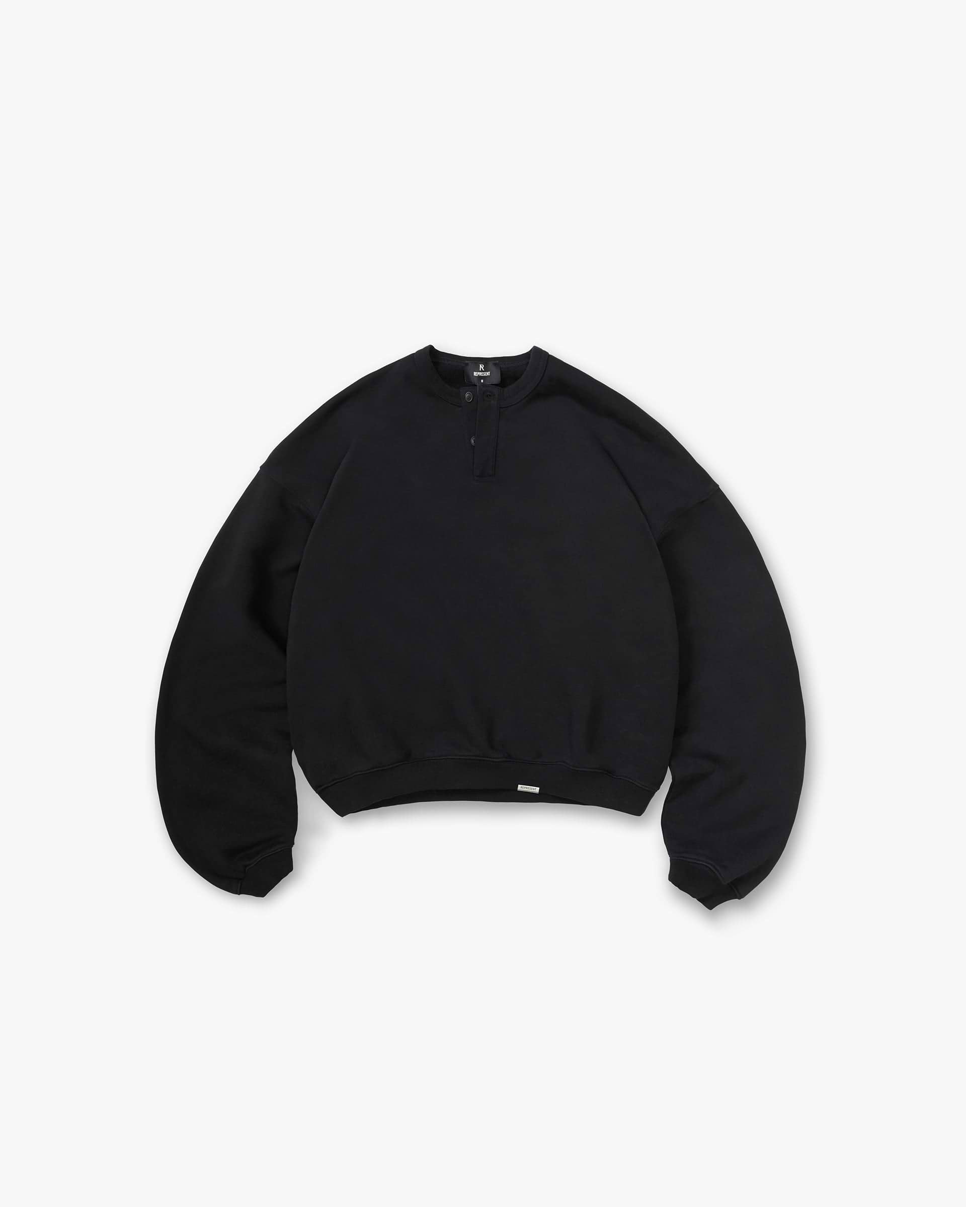 Initial Henley Collar Sweater - Jet Black