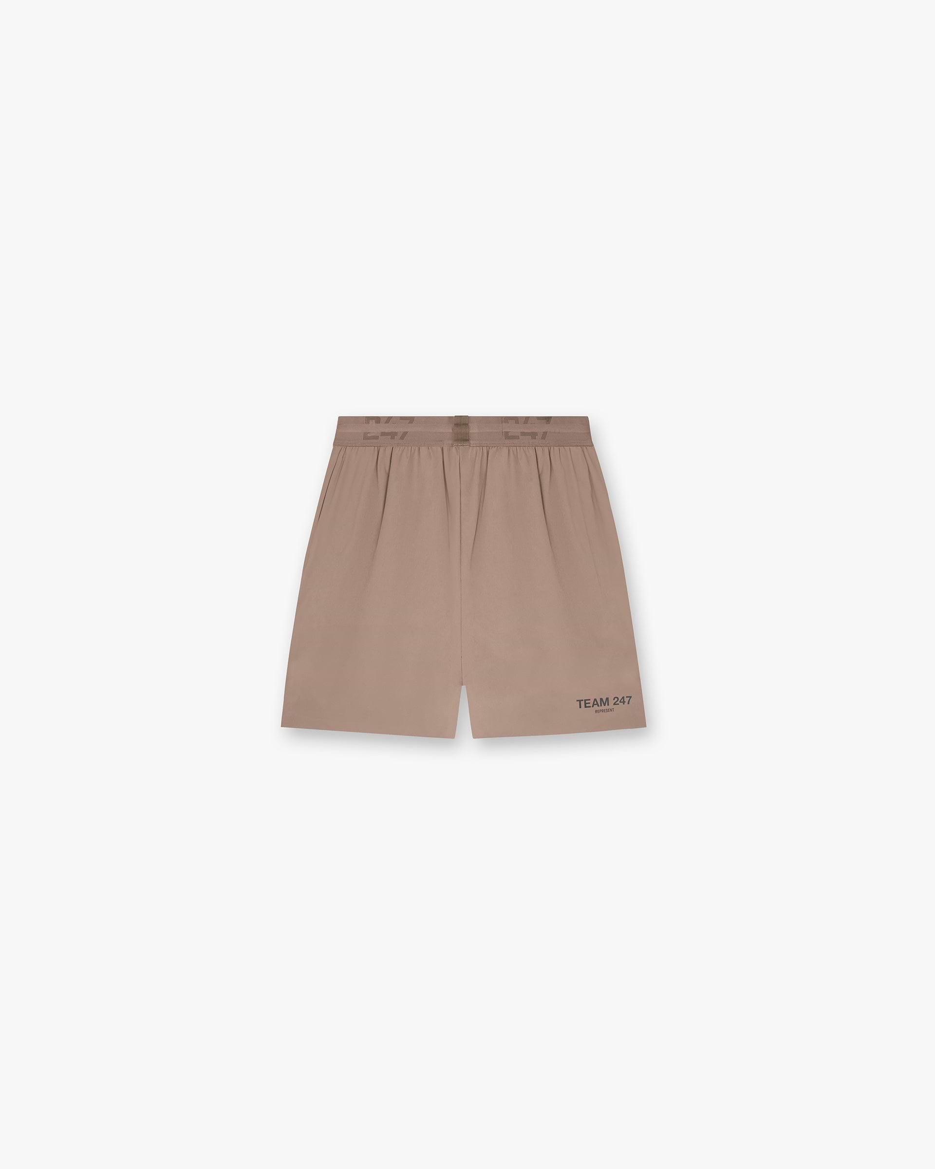 Front product image of mens dark green shorts on a plain white background | Team 247 Fused Shorts in Umber | Supima cotton shorts | 247 Shorts | Represent Clo