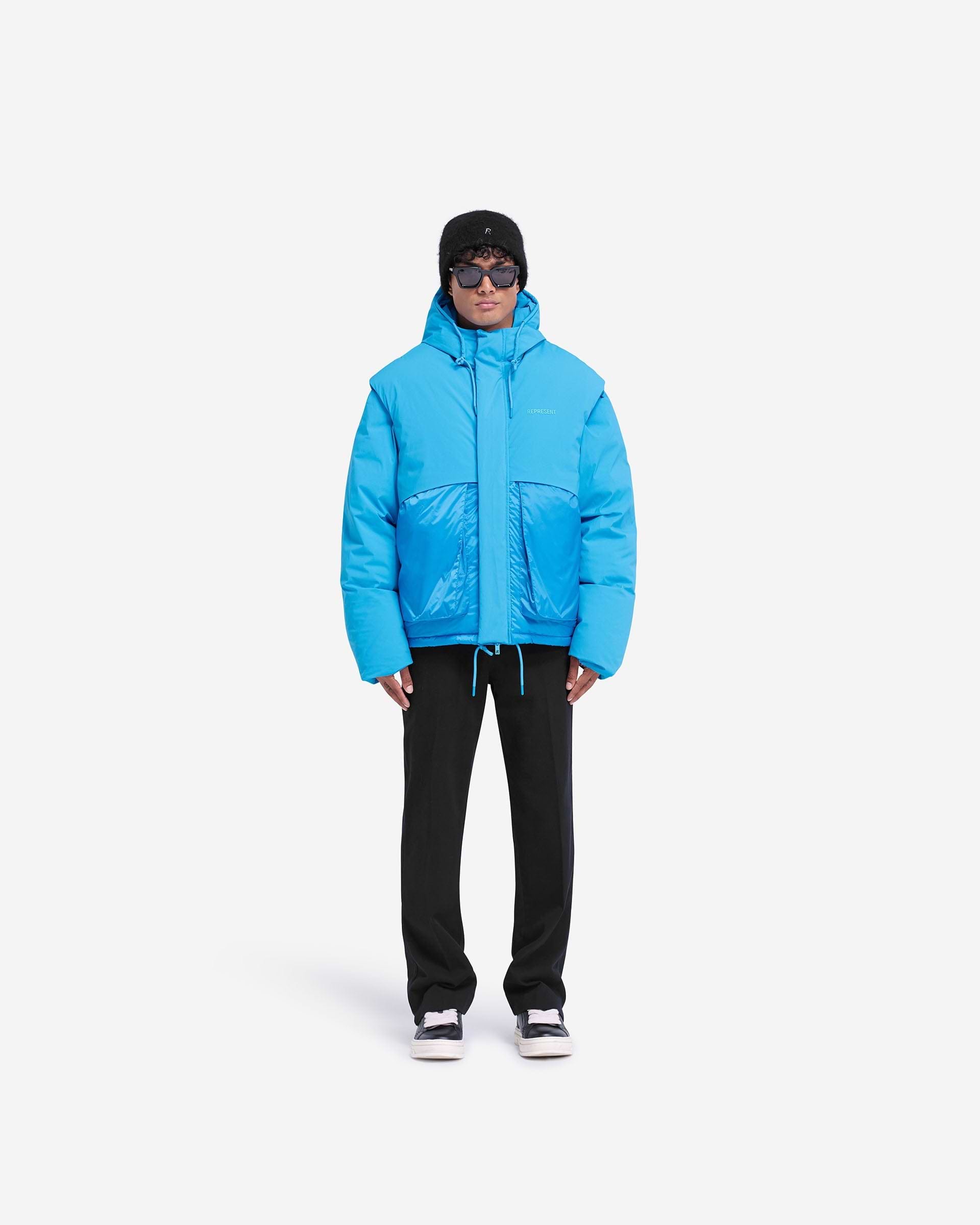 Layered Hooded Puffer - Azul Eléctrico